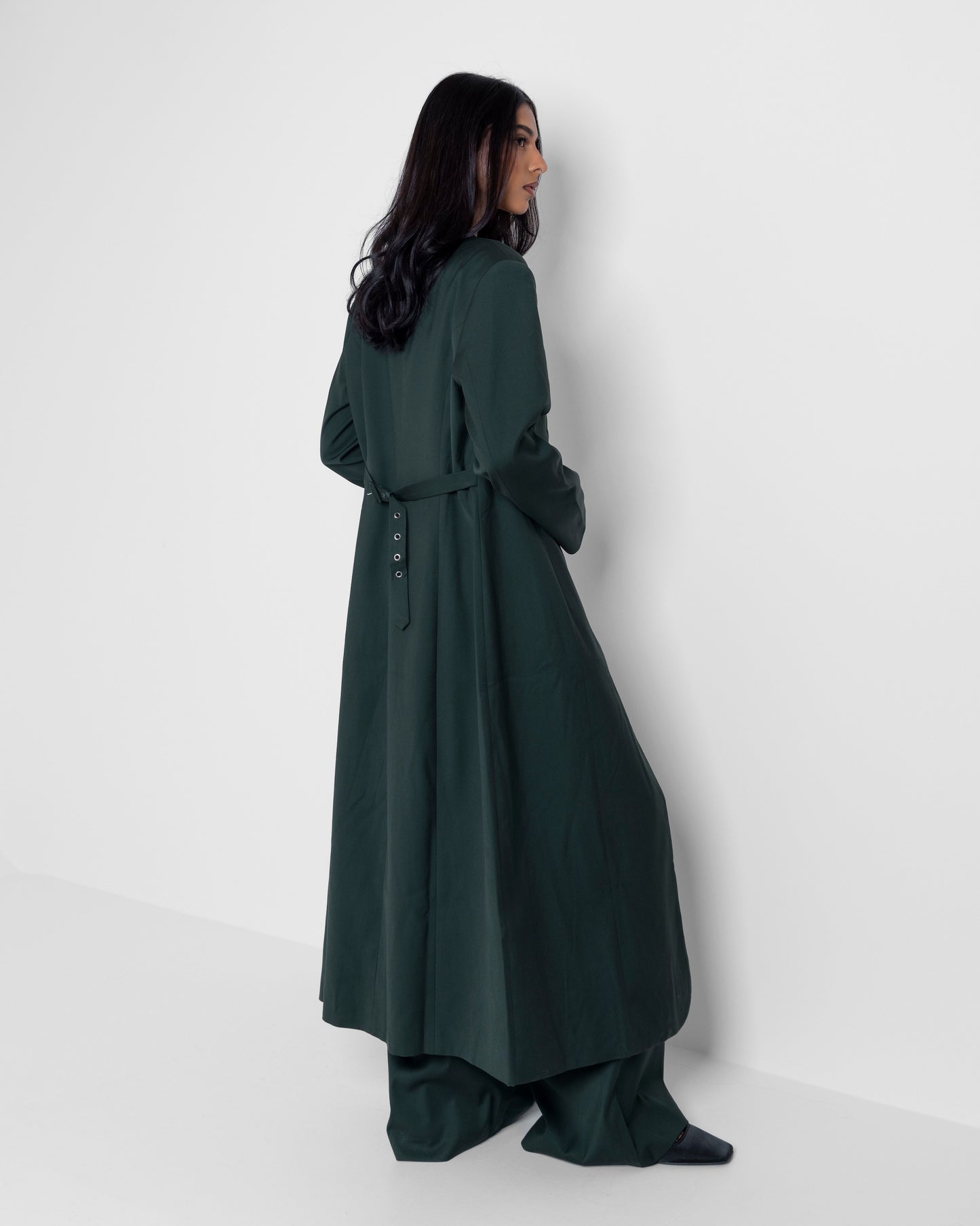 Dark Teal Long Jacket Set with Back Belt