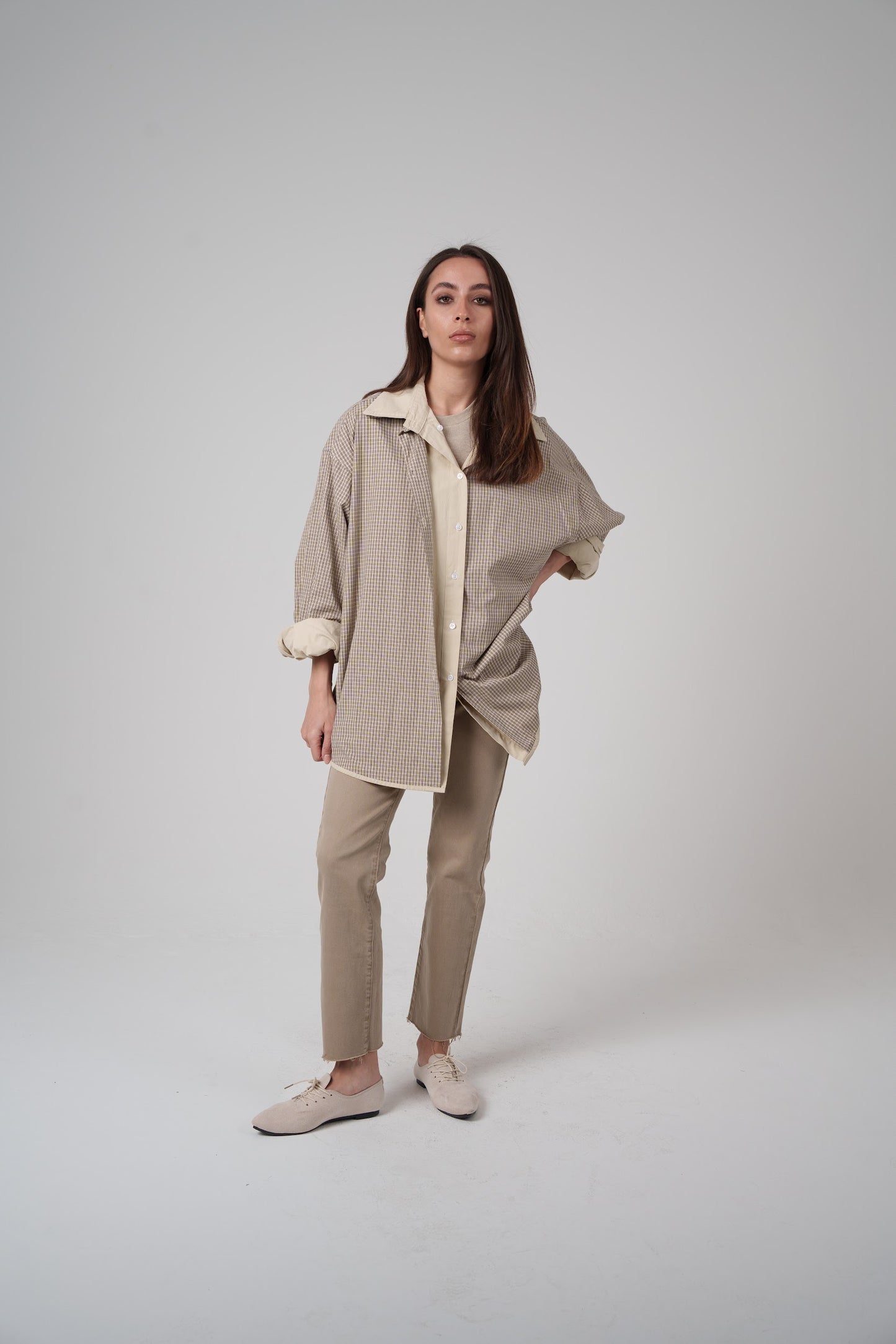 Beige Checked Double Shirt