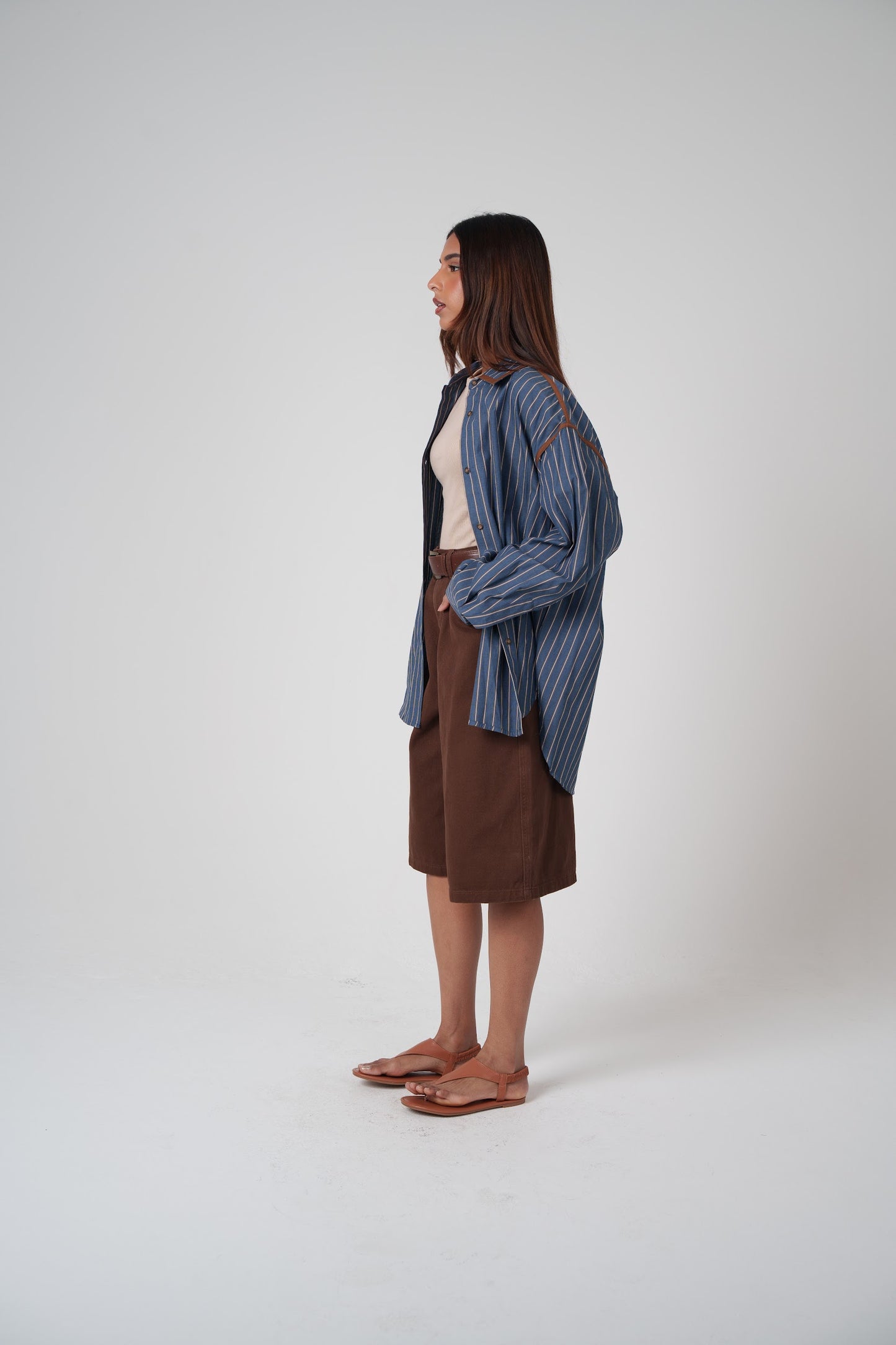 Brown & Navy Striped Collar Shirt