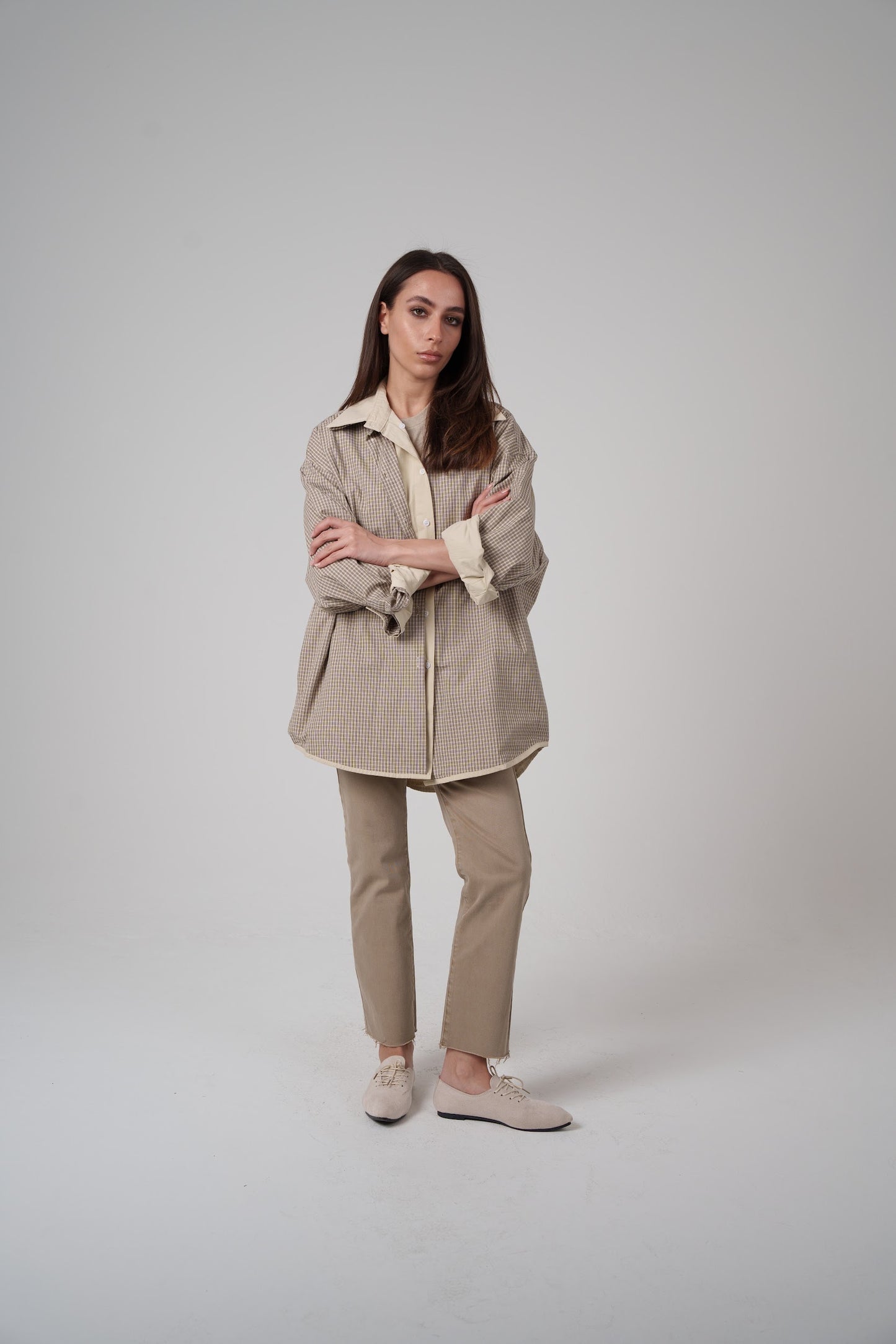Beige Checked Double Shirt