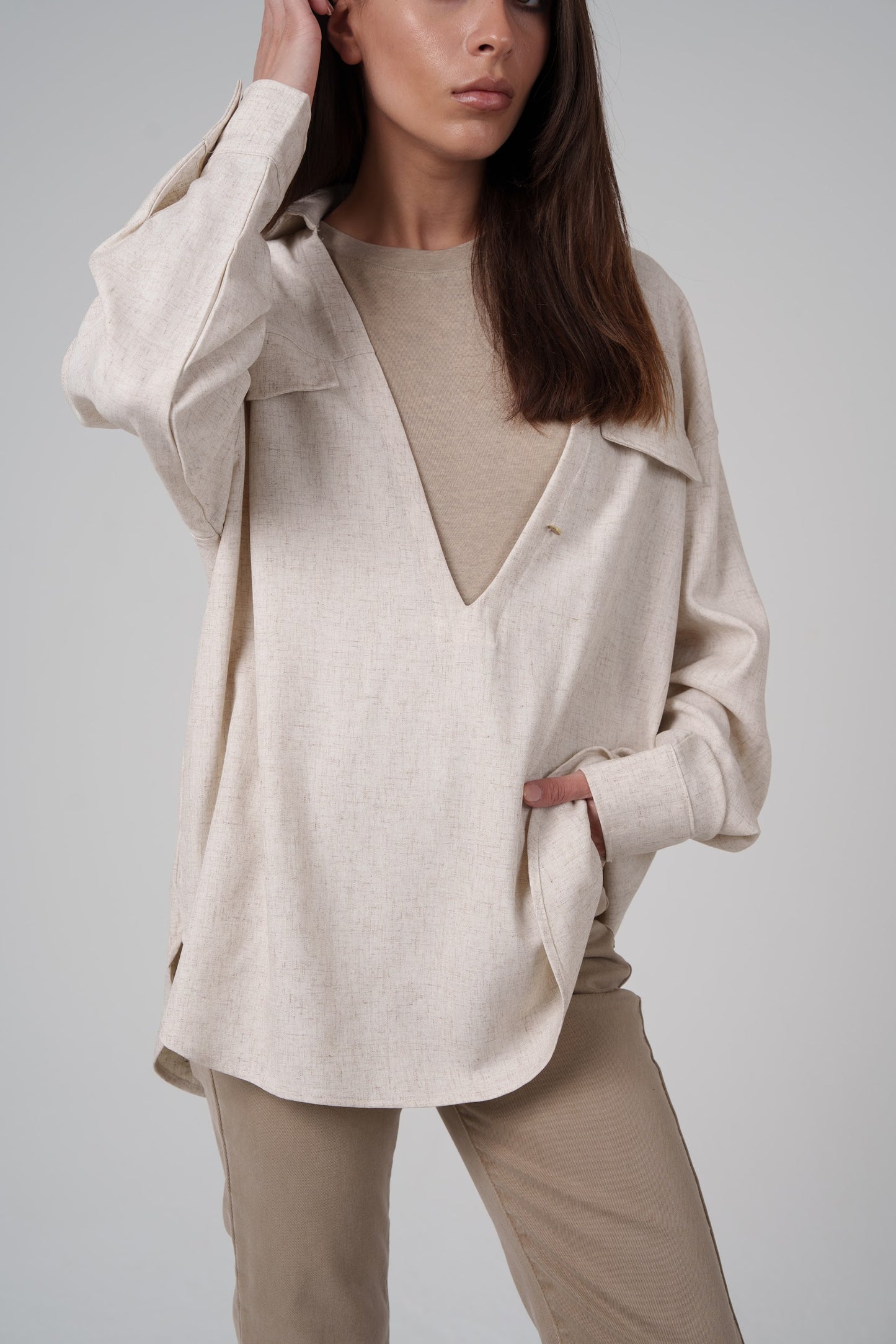 Open Neckline Shirt with Attached Top Beneath