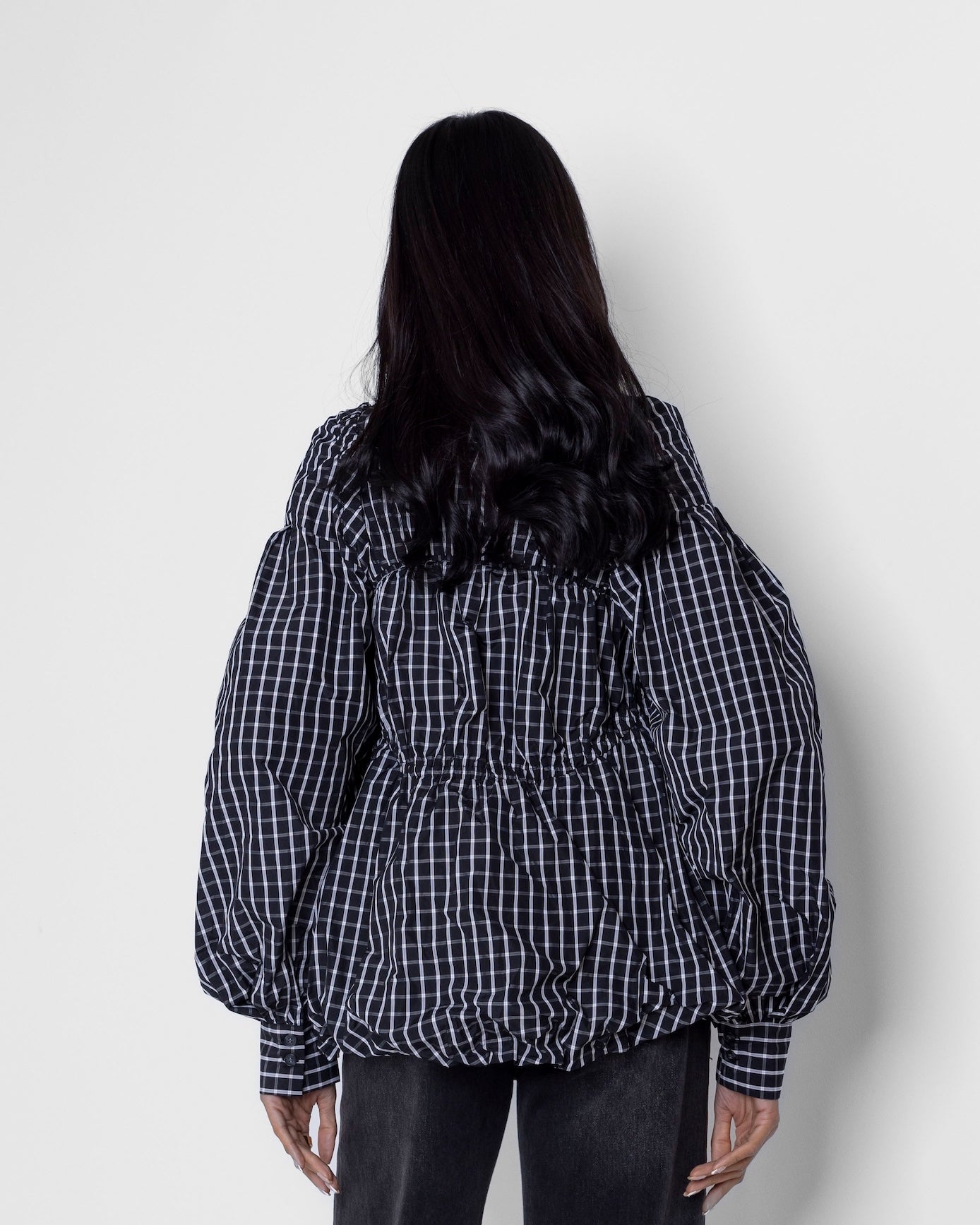 Checked Puff Blouse