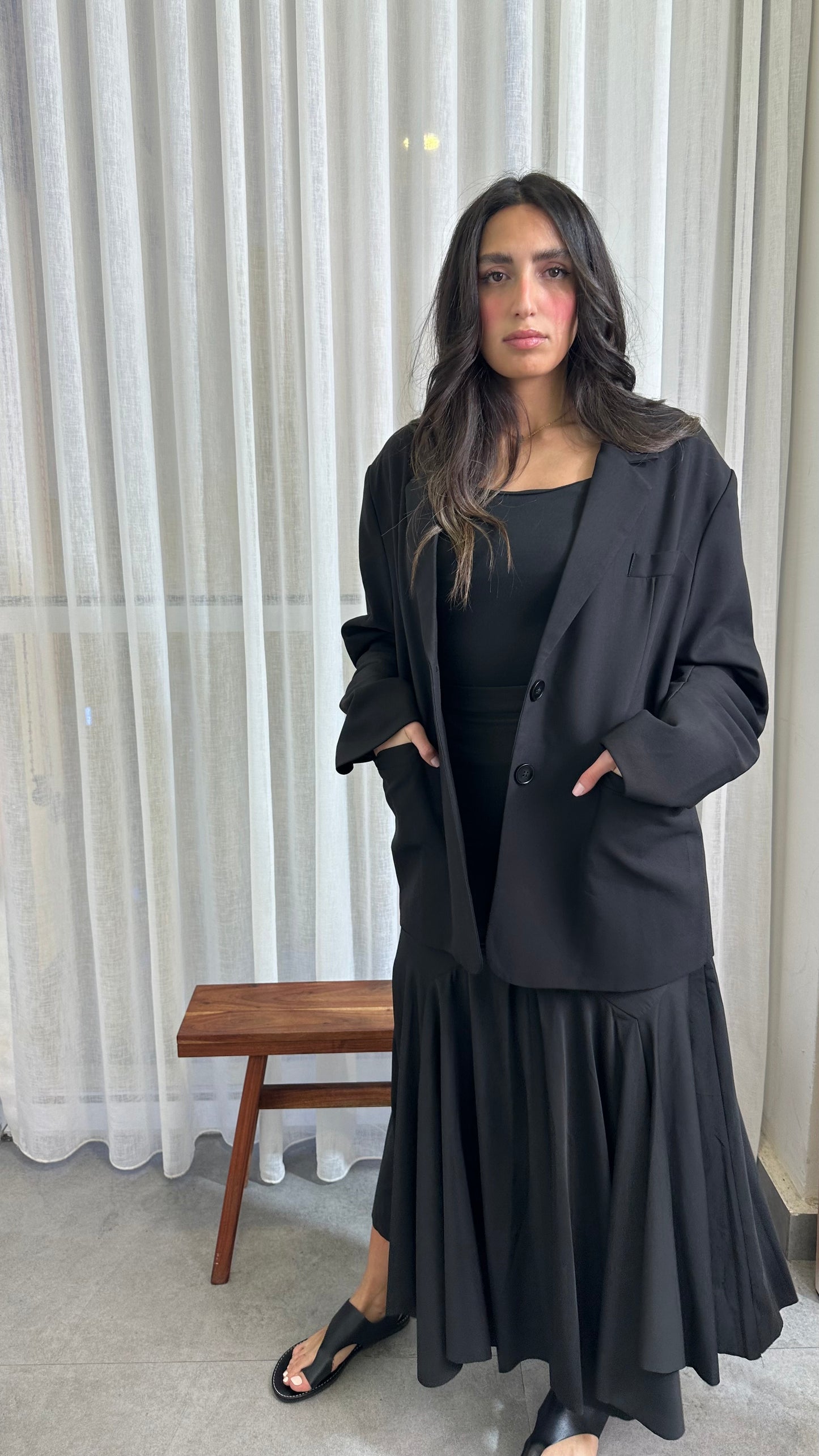 Black Blazer with Pleated Sleeve