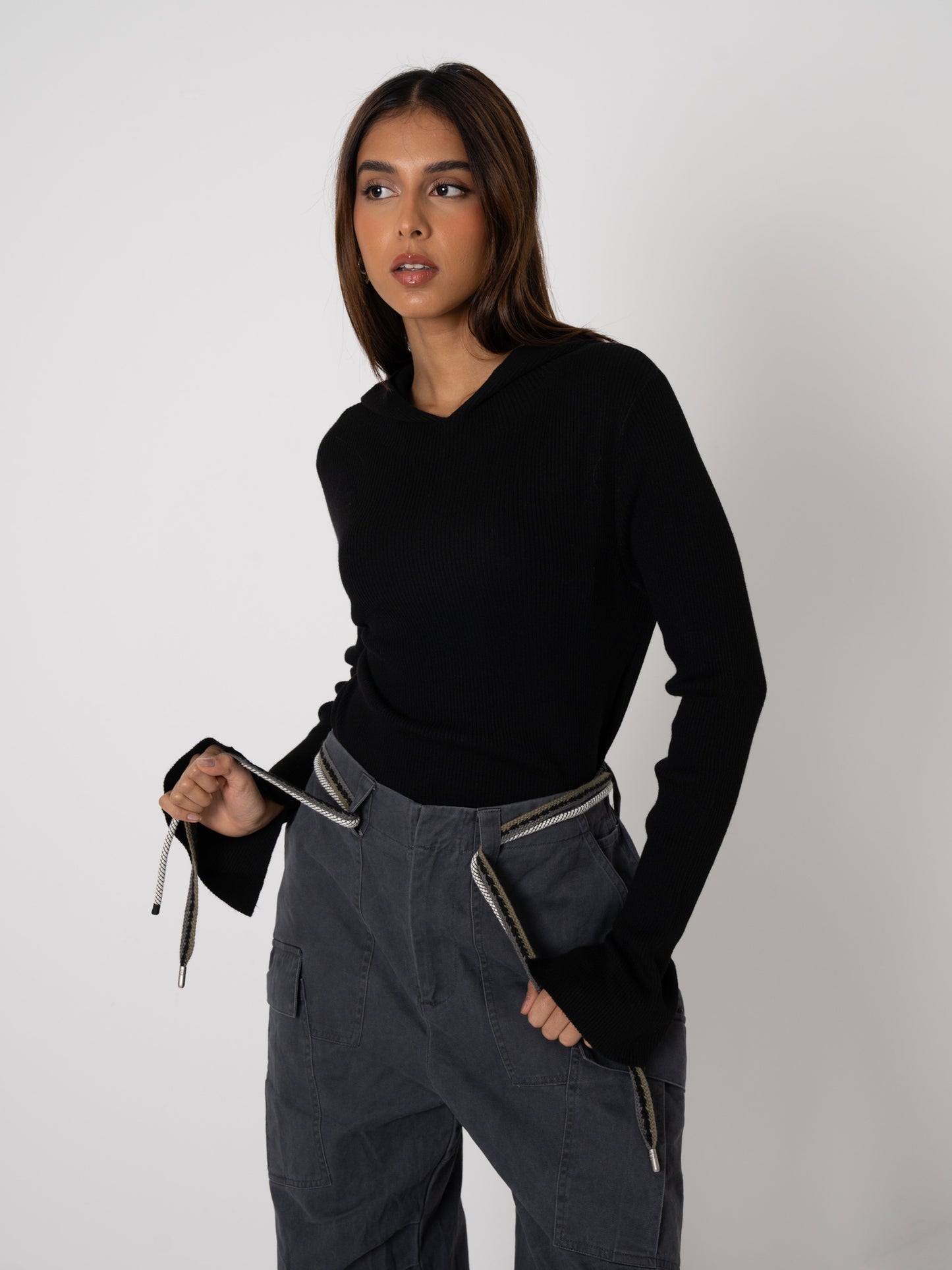 Hooded Ribbed Sweater