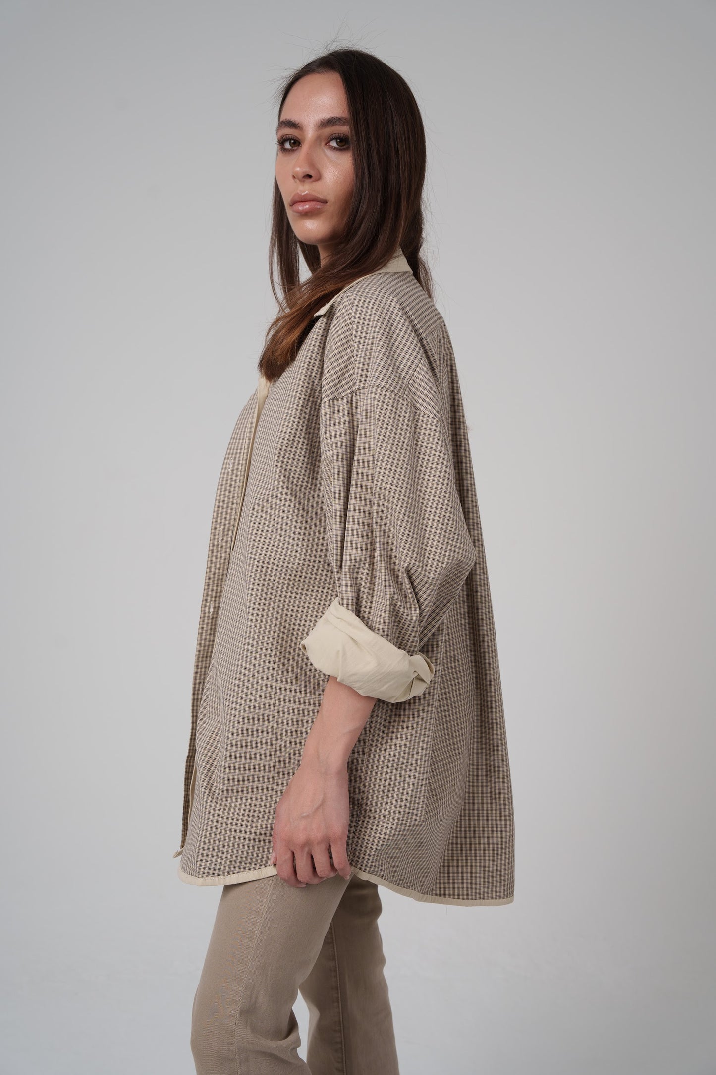 Beige Checked Double Shirt