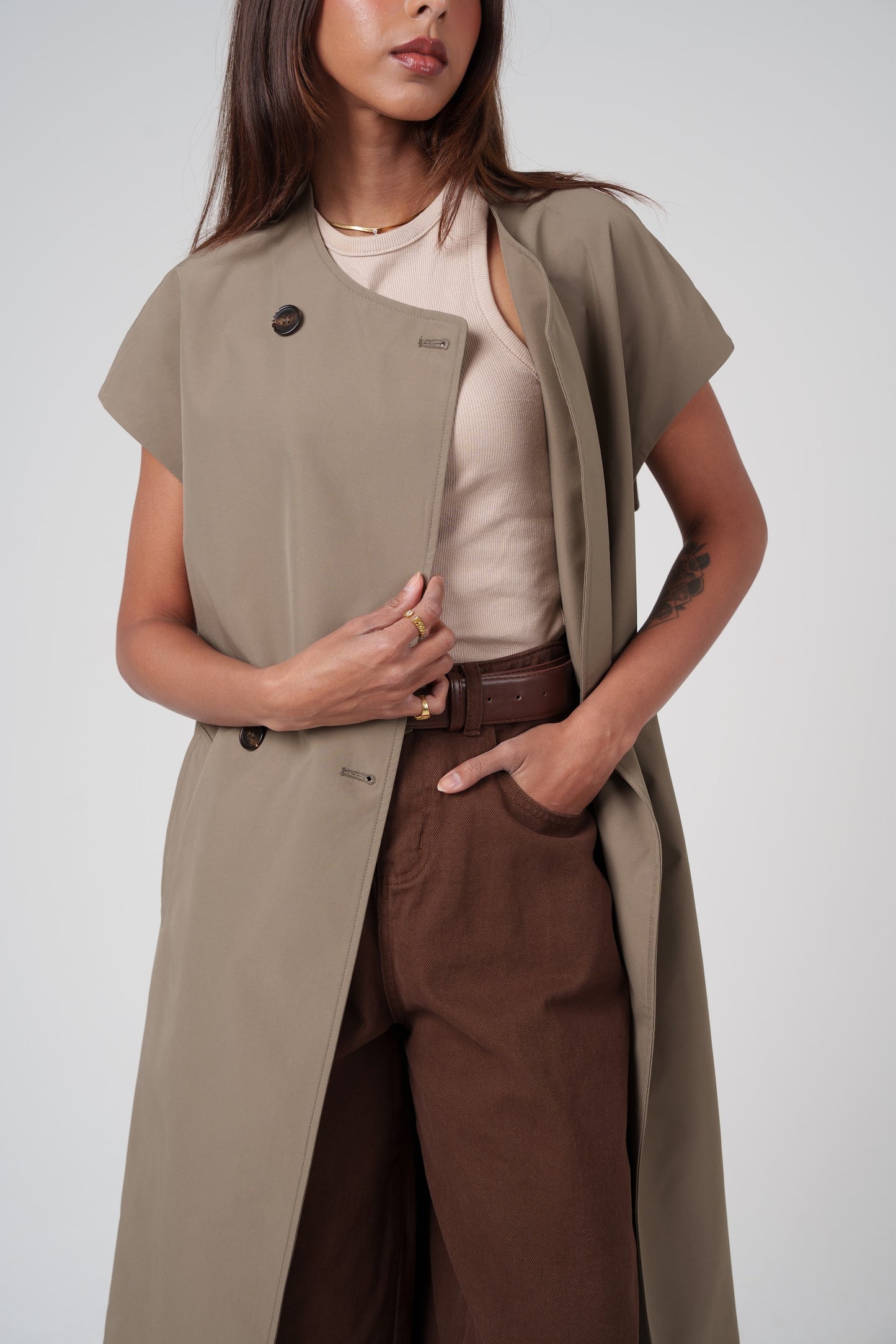 Short Sleeve Khaki Trench