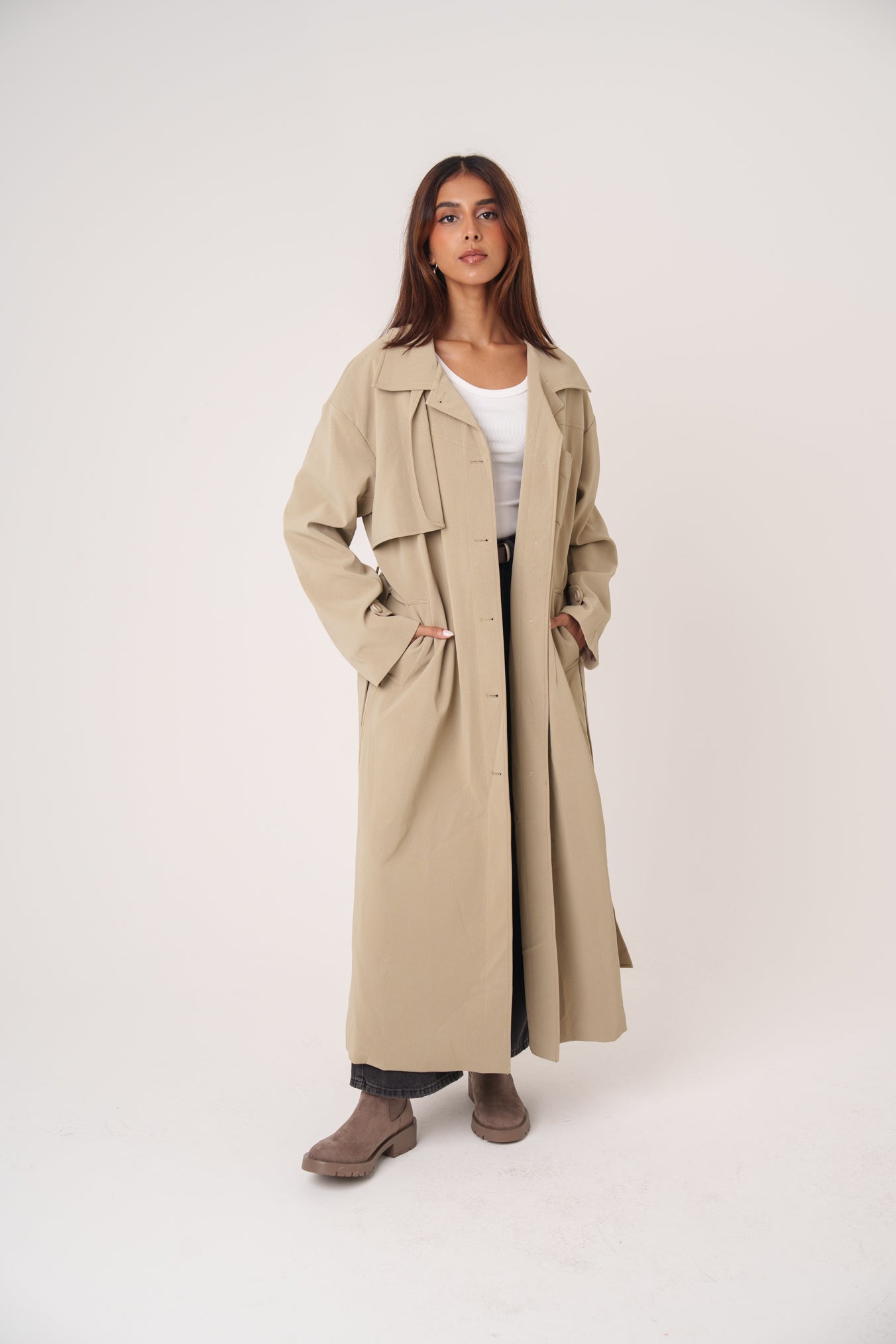 Leather Long Trench-like Jacket