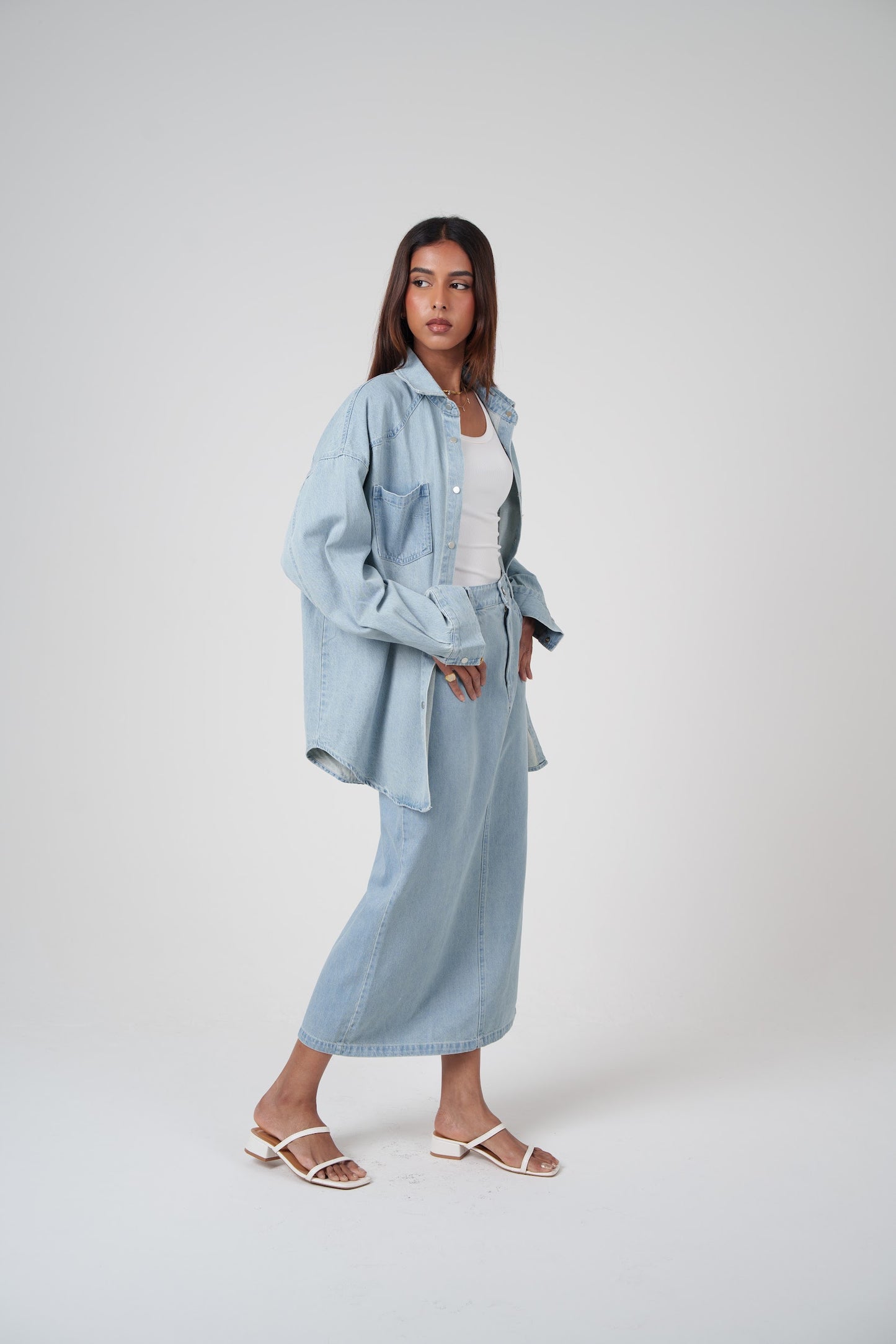 Denim Skirt & Shirt Set