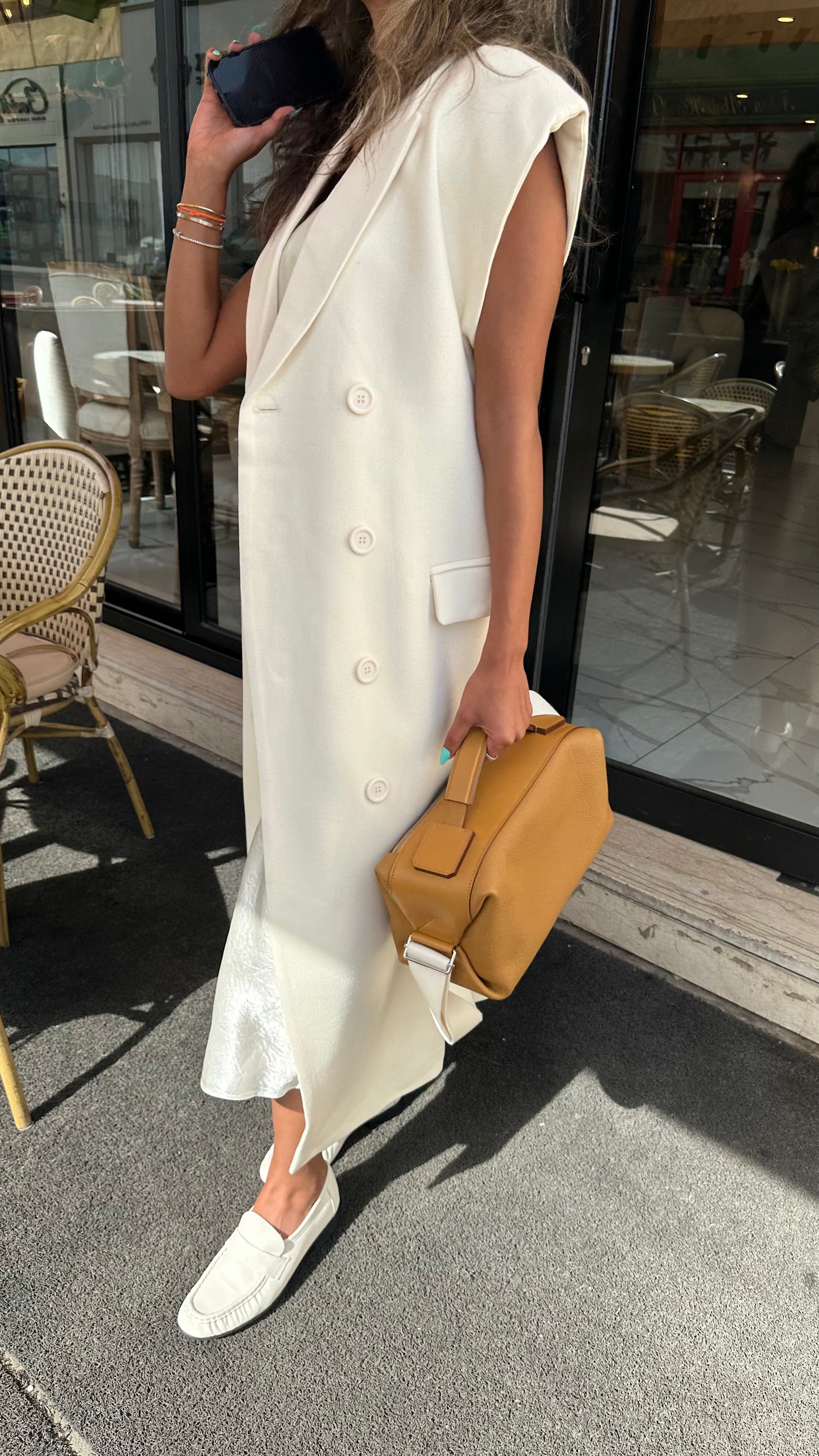 Maxi Oversized Vest (Camel & Cream)