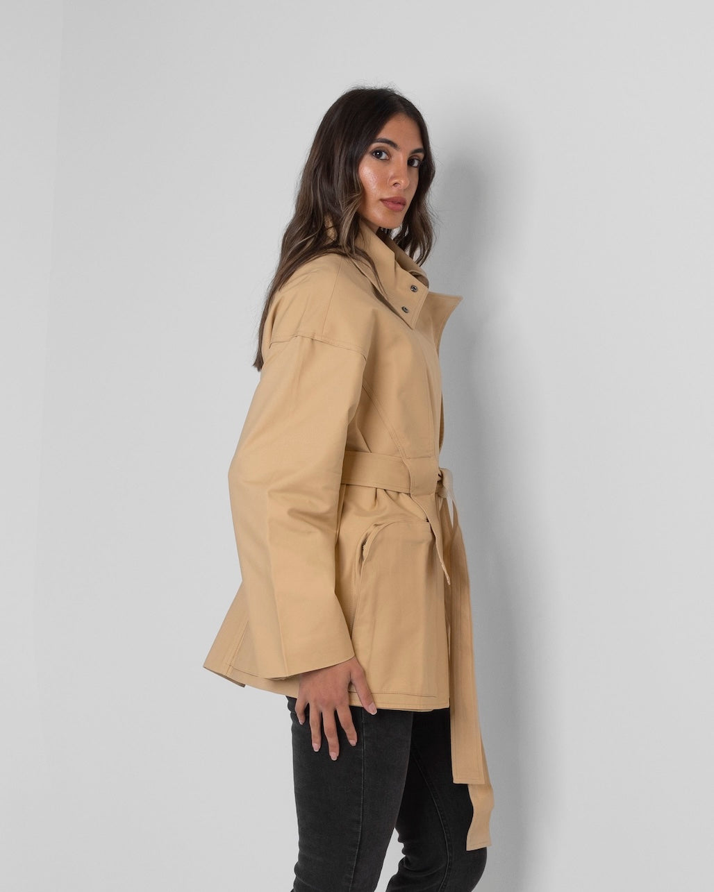 Beige Short Trench with Back Pockets