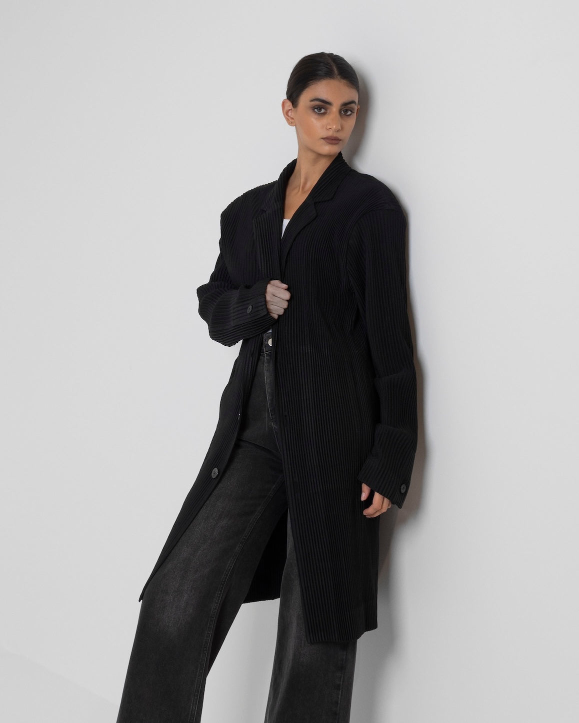 Black Pleated Long Jacket