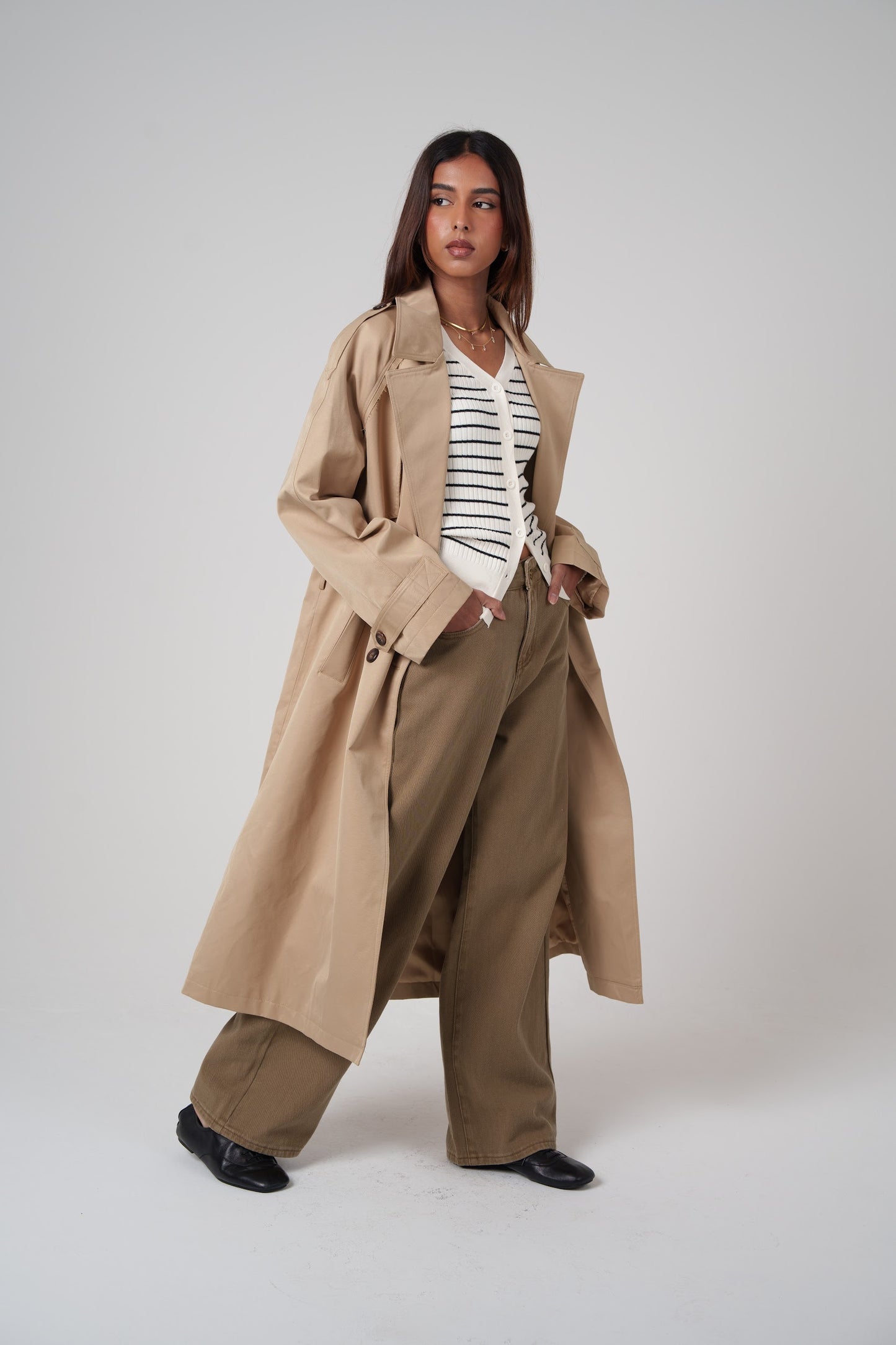 Beige Double Breasted Summer Trench
