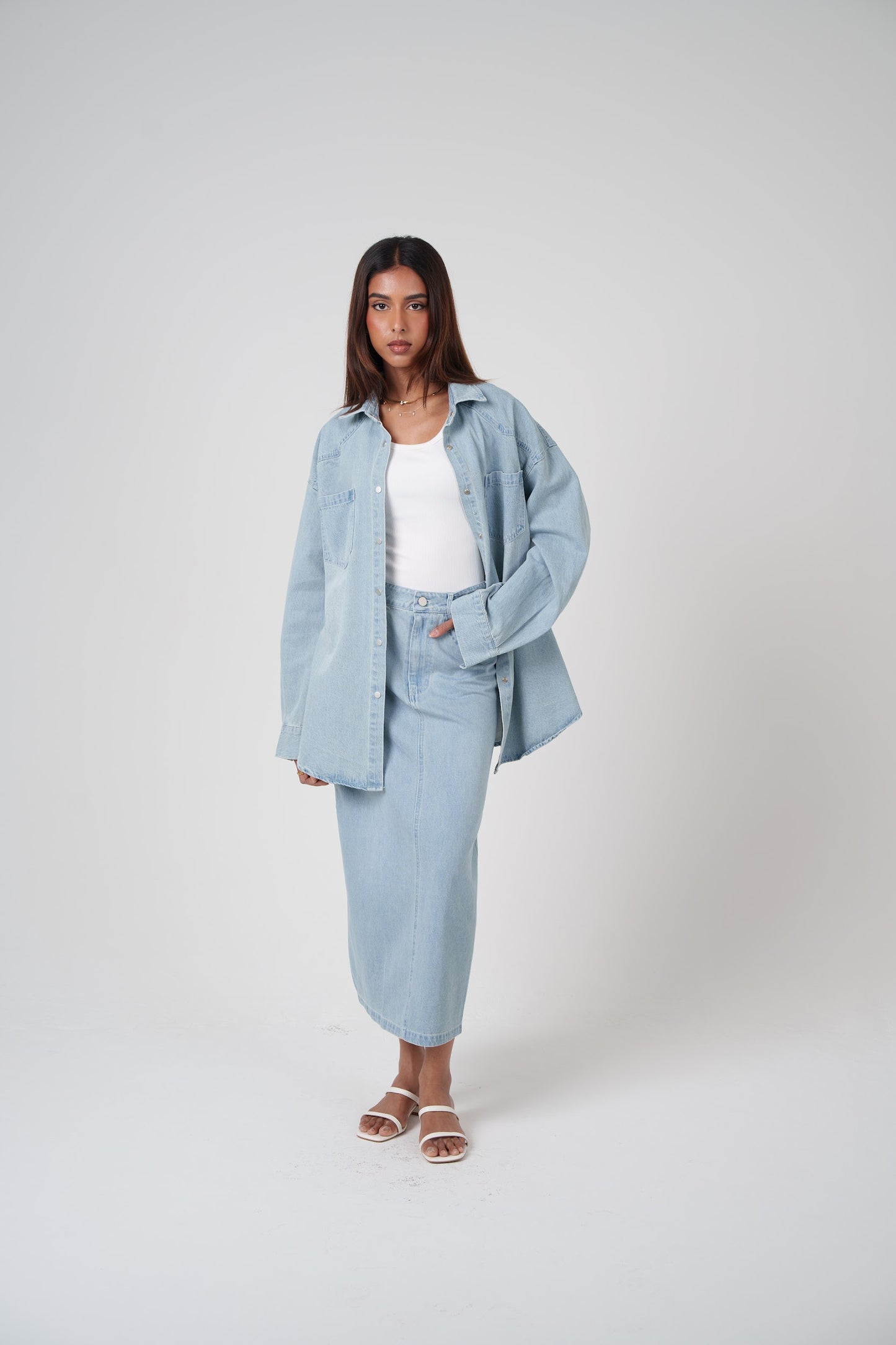 Denim Skirt & Shirt Set