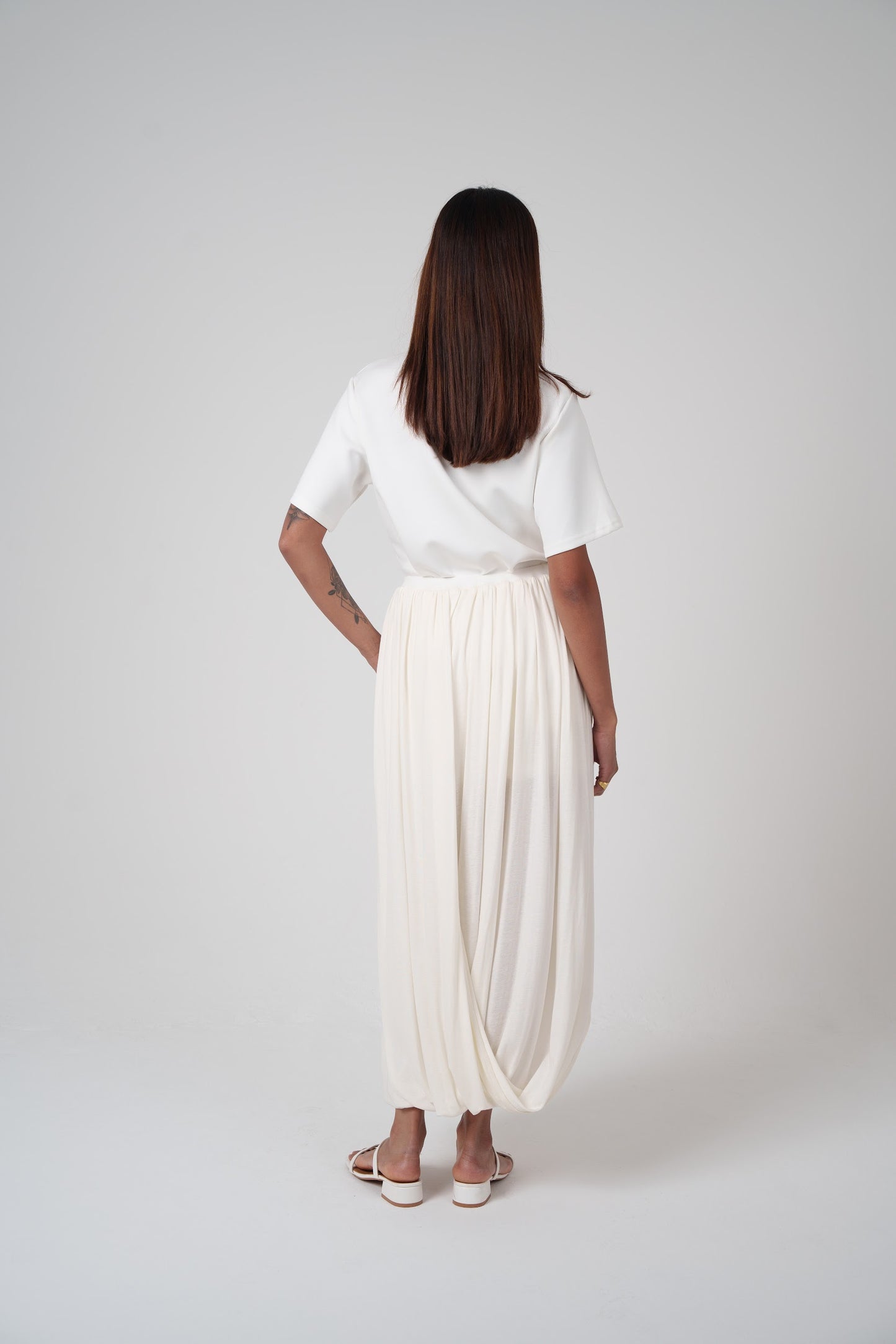 Off White Draped Maxi Skirt