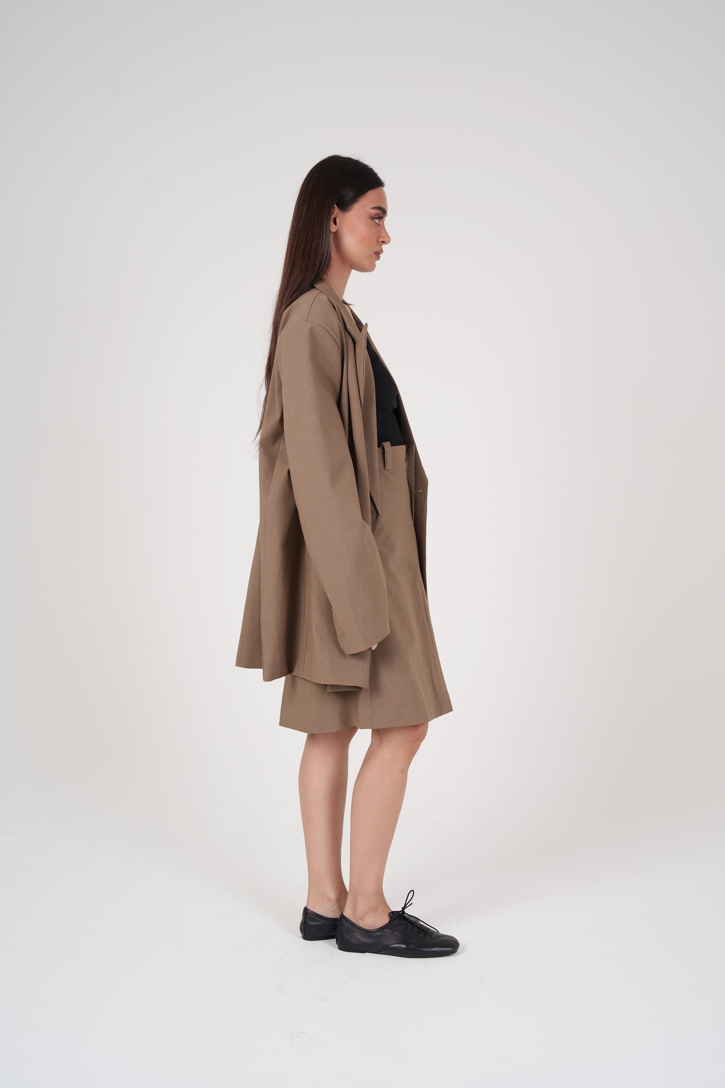 Camel Skirt & Oversized Long Blazer Set