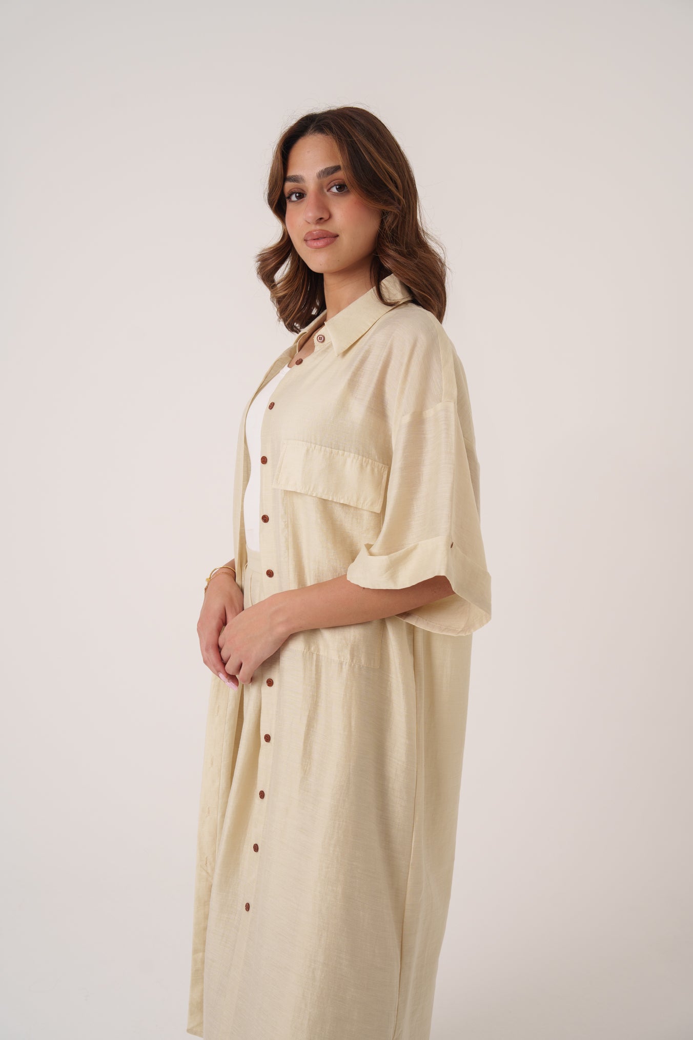 Skirt & Long Buttoned Top Set