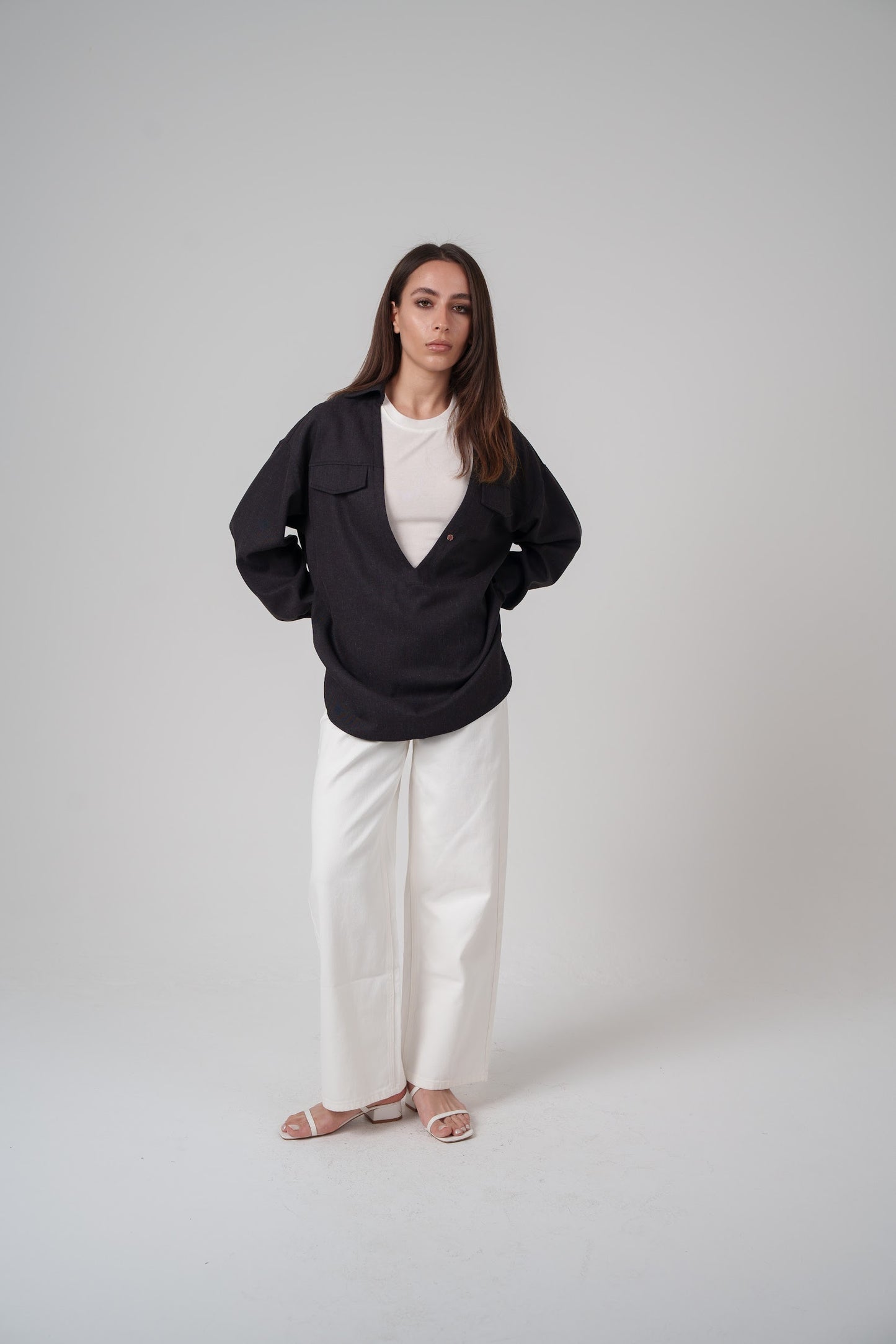 Open Neckline Shirt with Attached Top Beneath