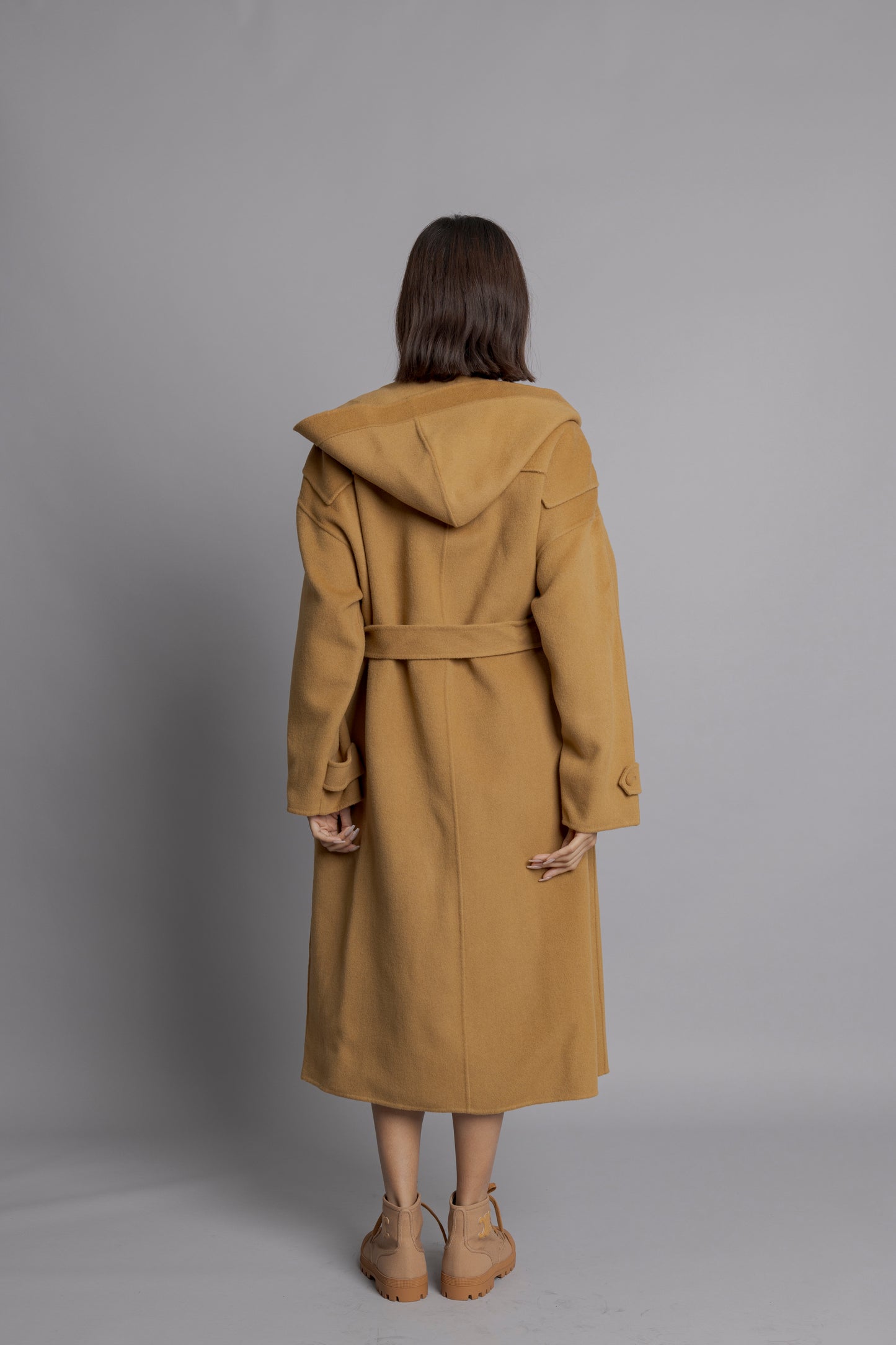 Wool Chestnut Coat with Hoodie