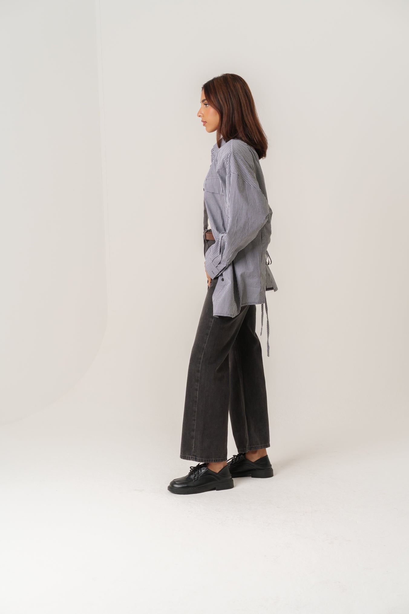 Plaid Padded Shirt with Open Back