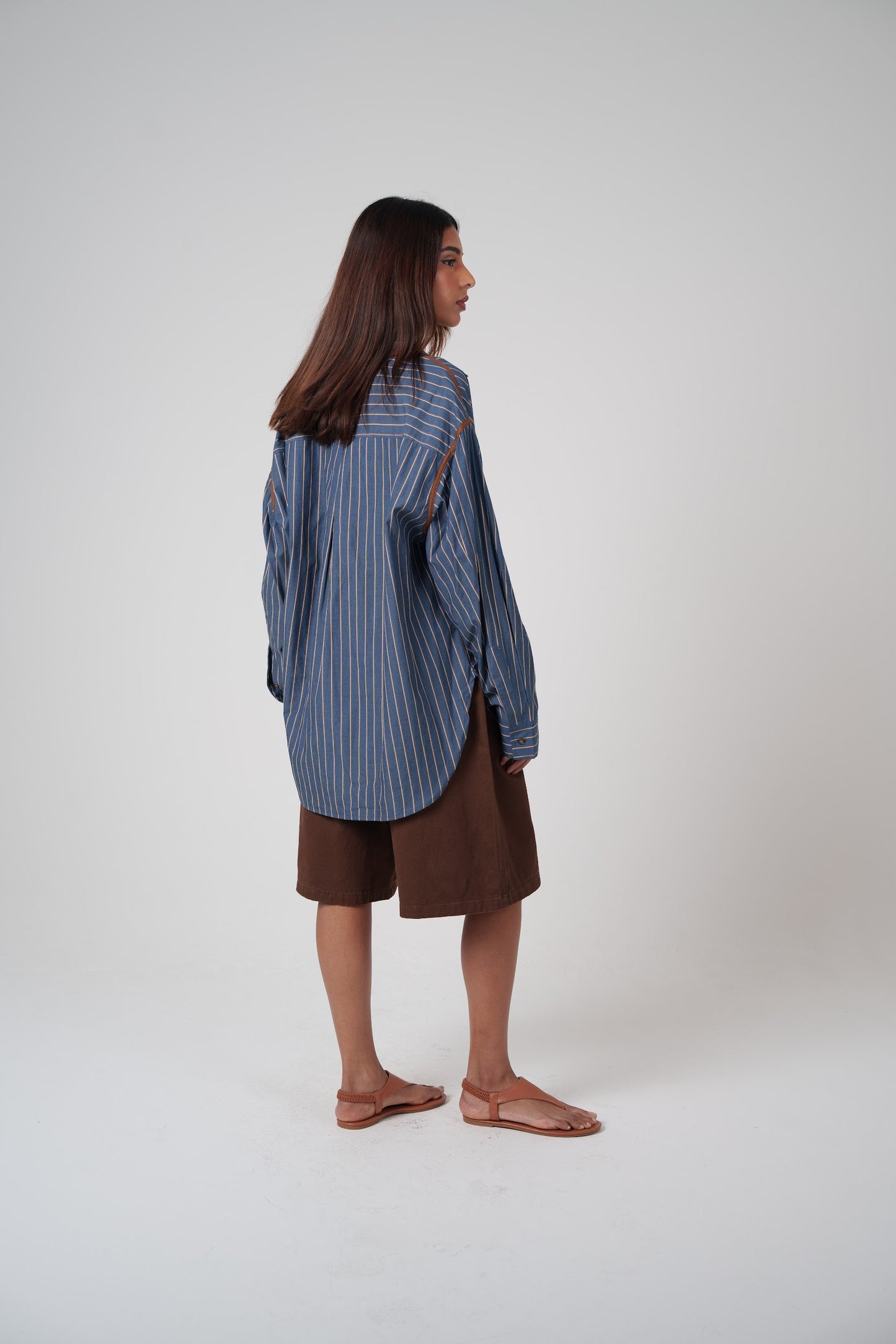 Brown & Navy Striped Collar Shirt