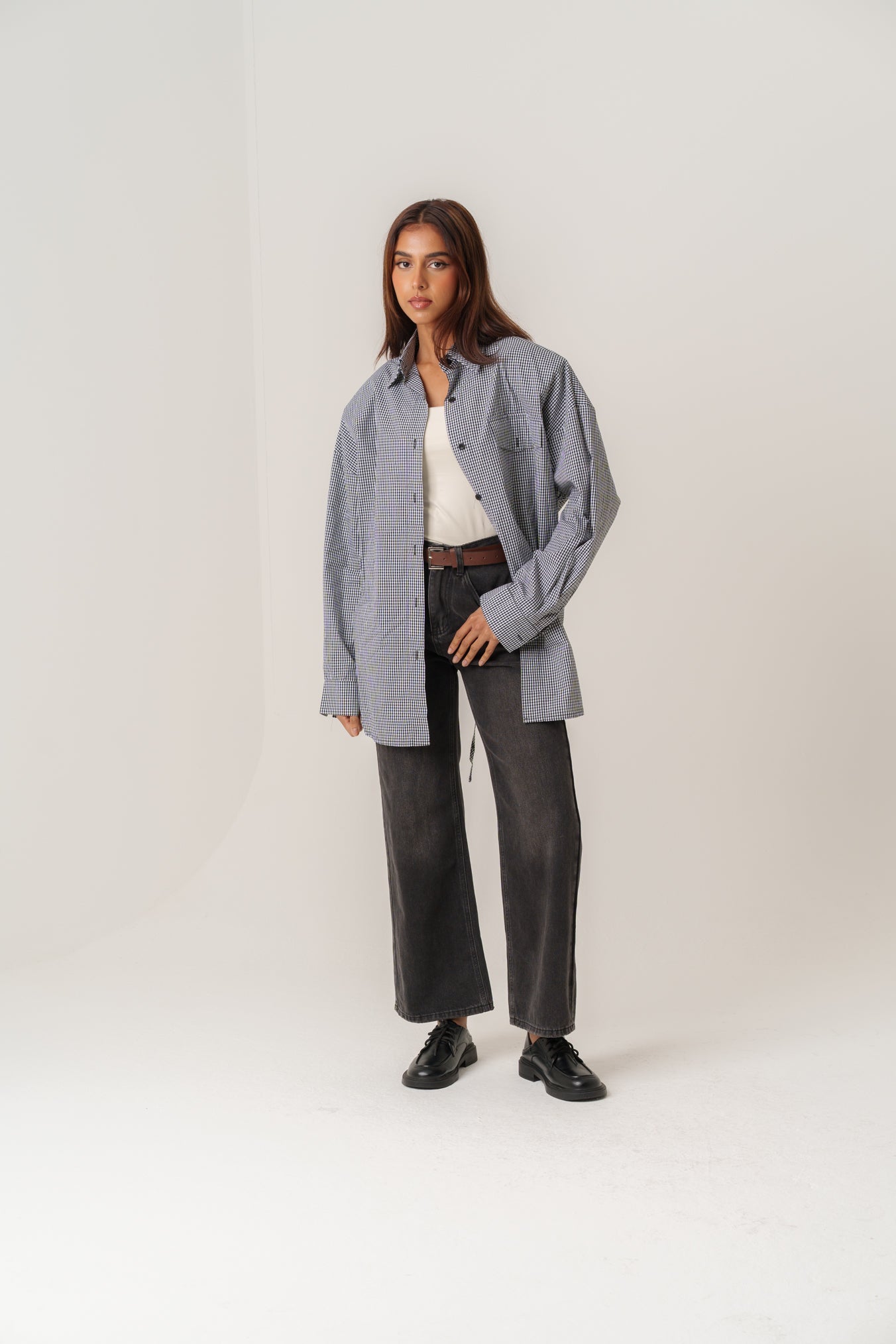 Plaid Padded Shirt with Open Back
