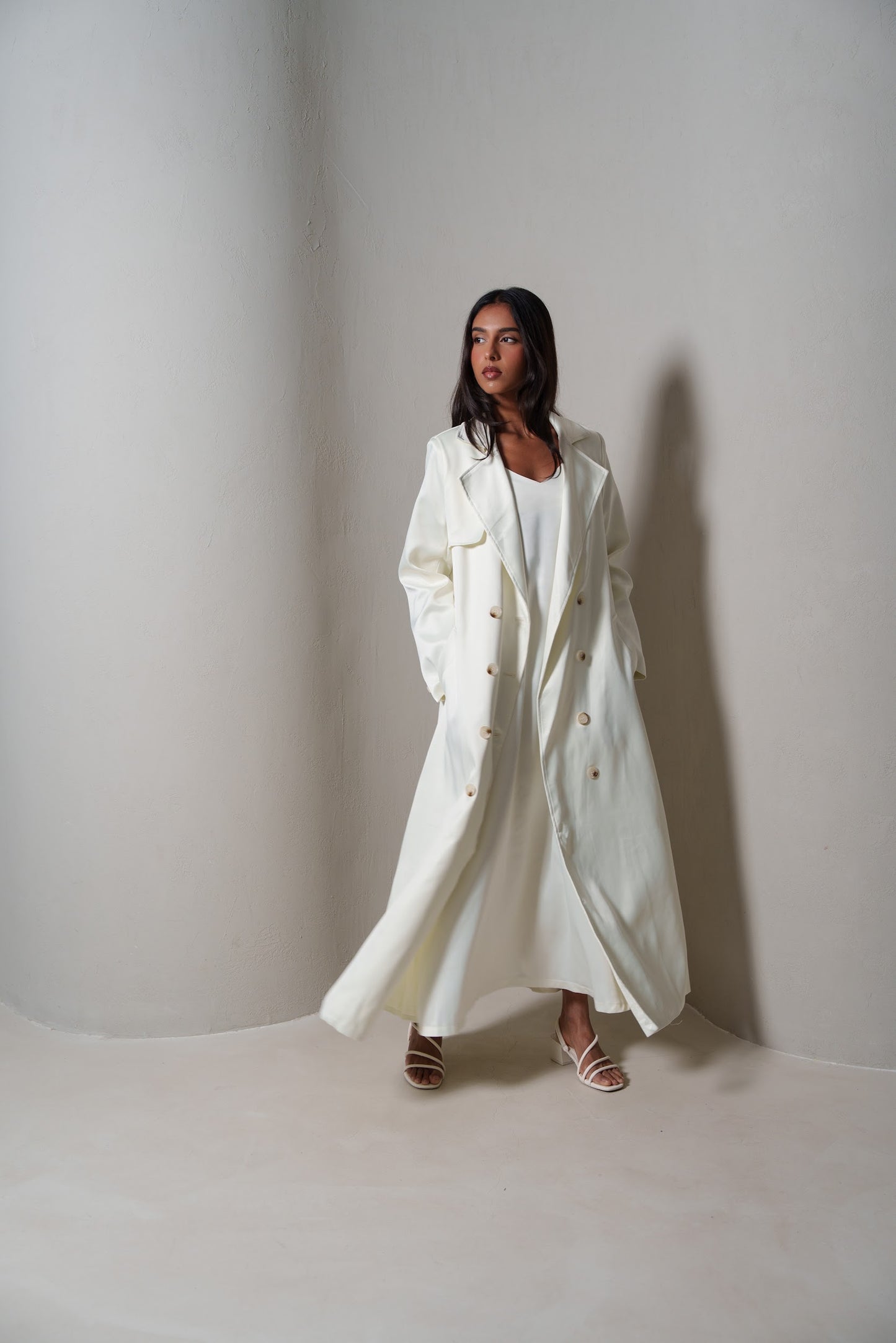 Crème Silk Long Blazer/Trench Set