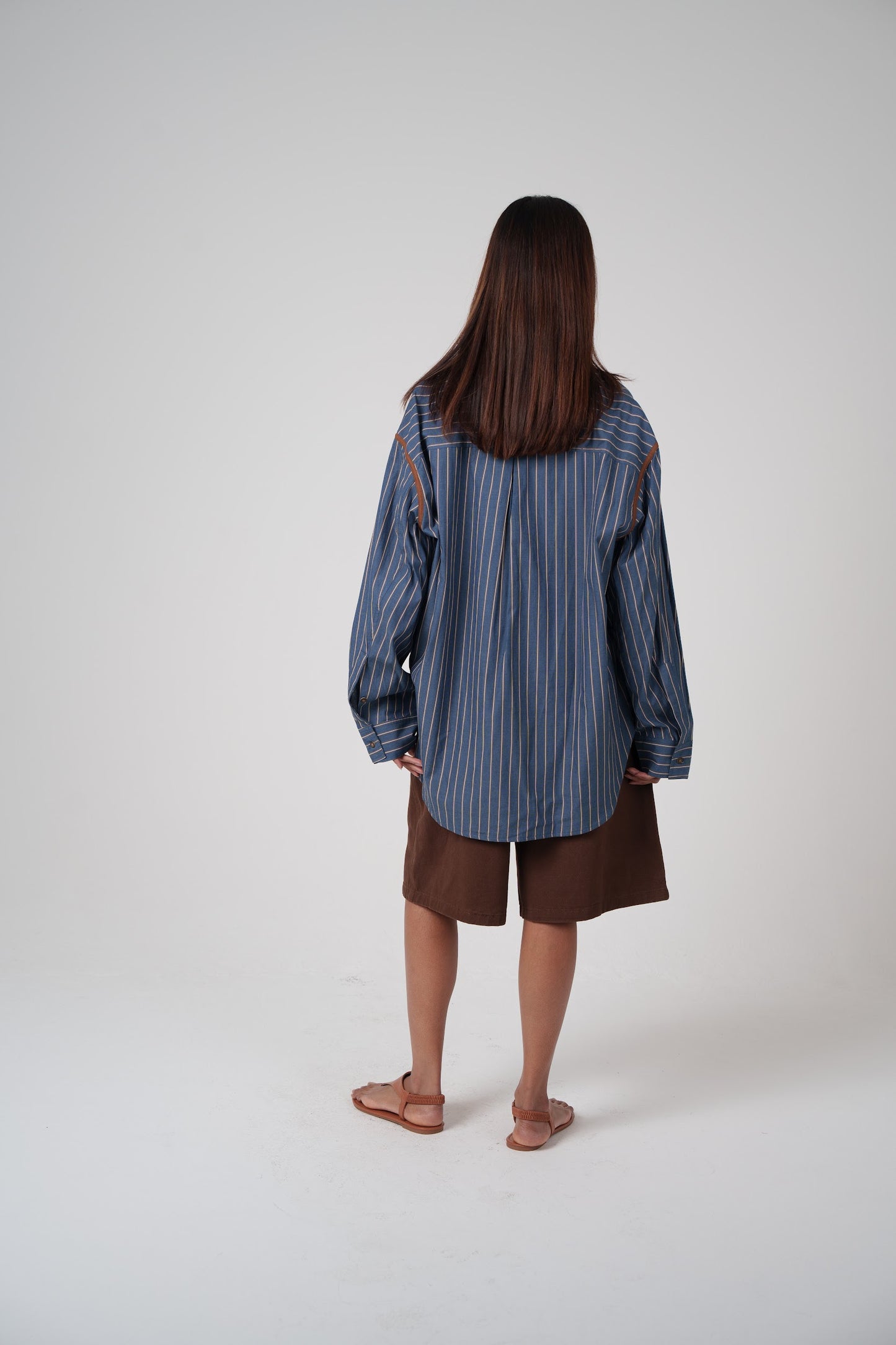Brown & Navy Striped Collar Shirt