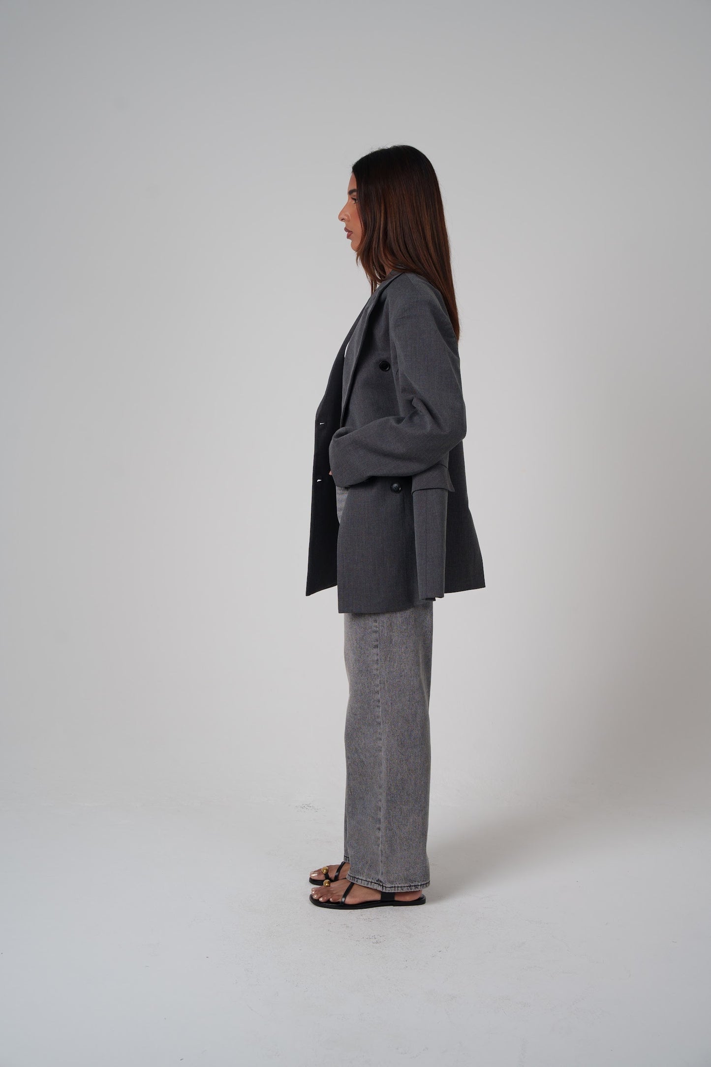 Dark Grey Oversized Double-Breasted Blazer