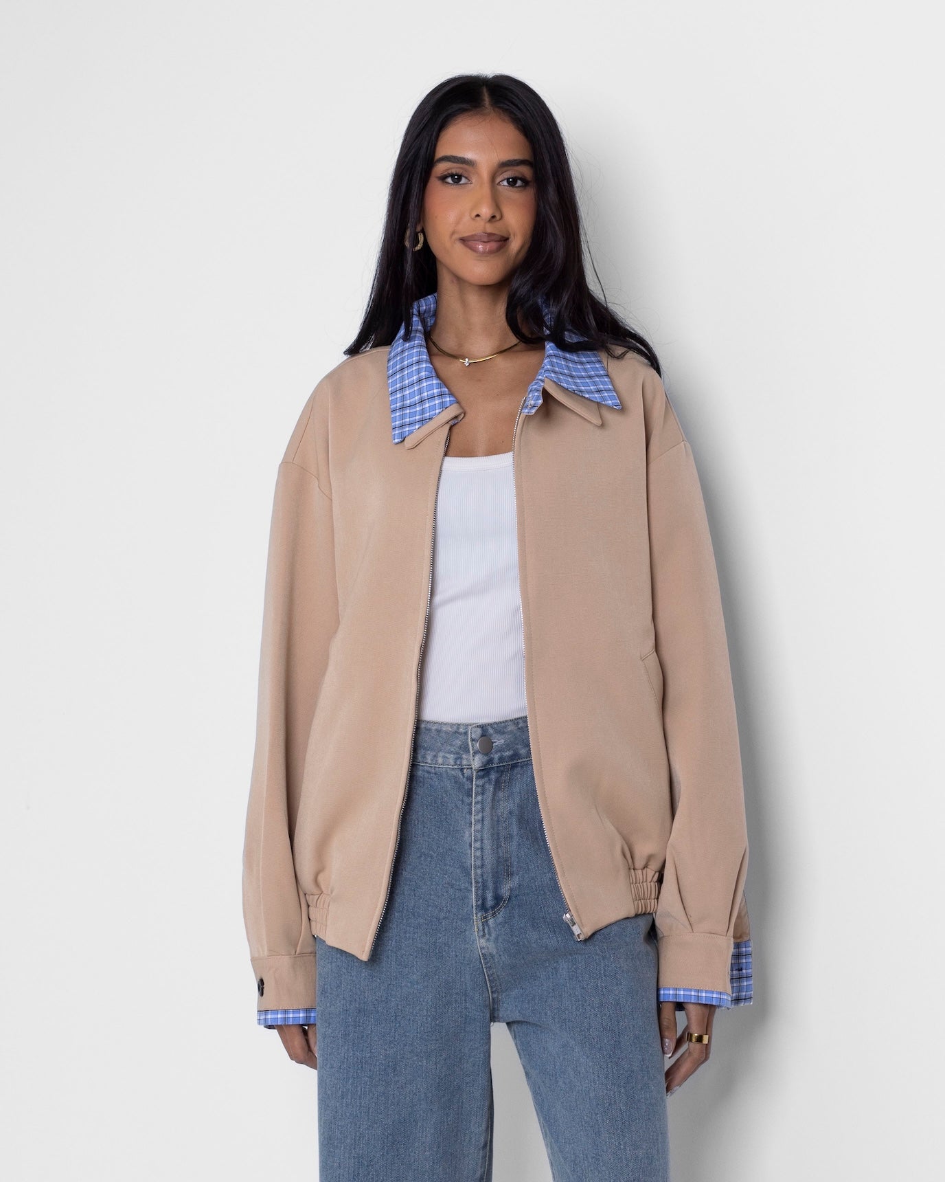 Jacket with Checked Trim