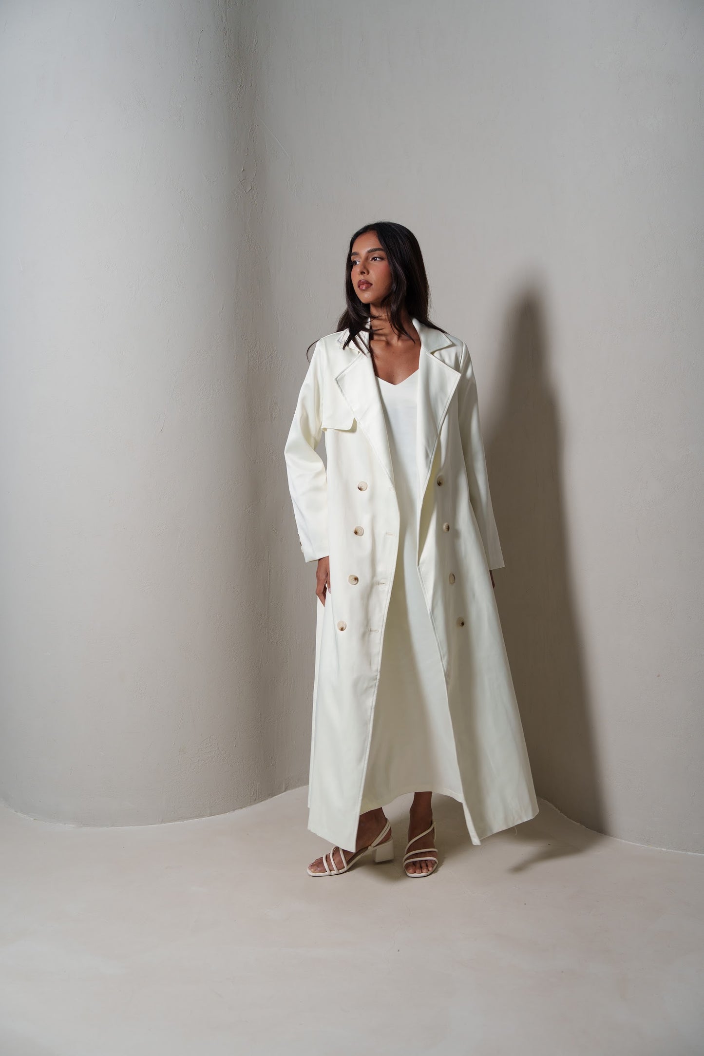 Crème Silk Long Blazer/Trench Set