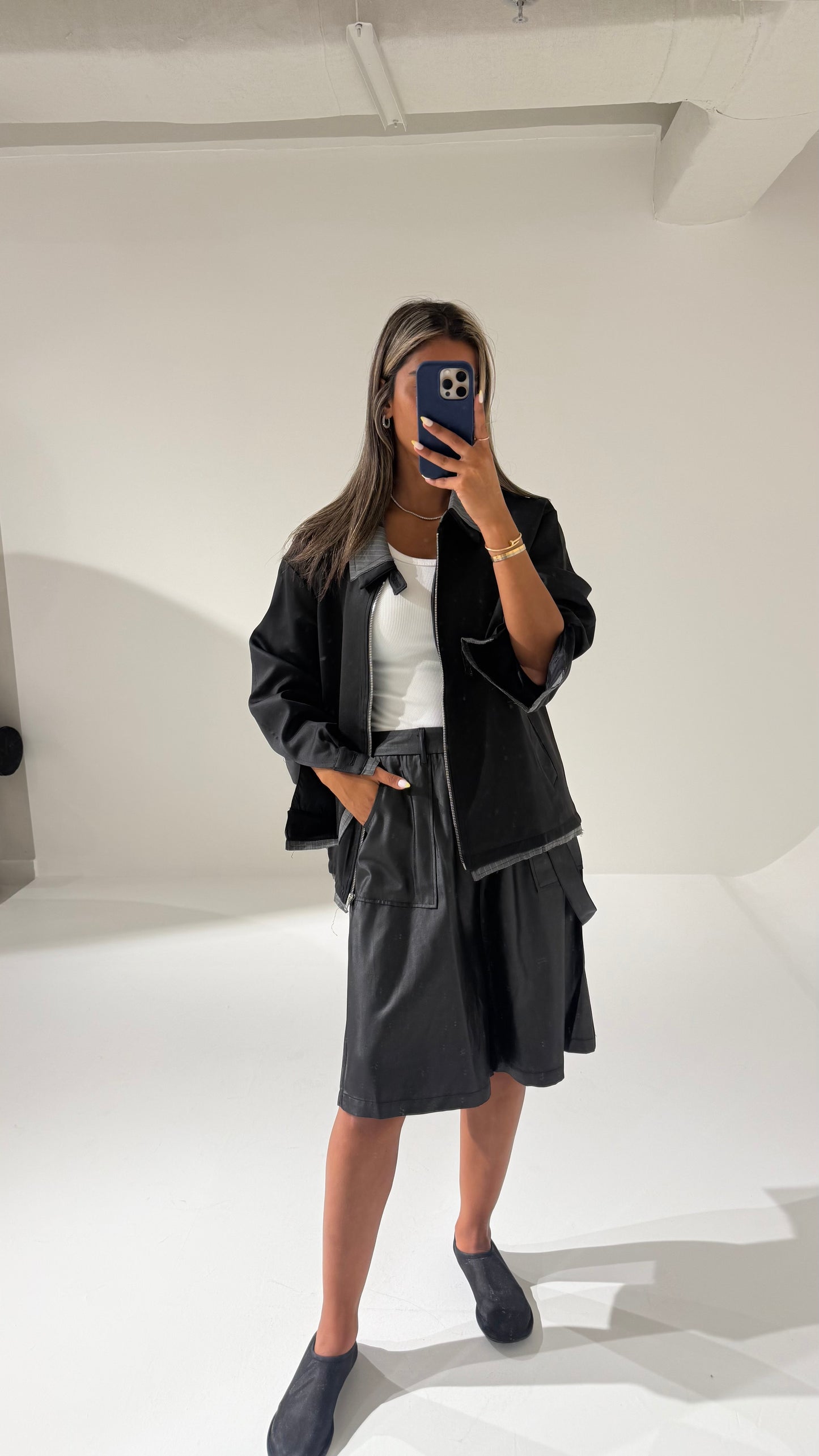 Black Jacket with Grey Striped Collar