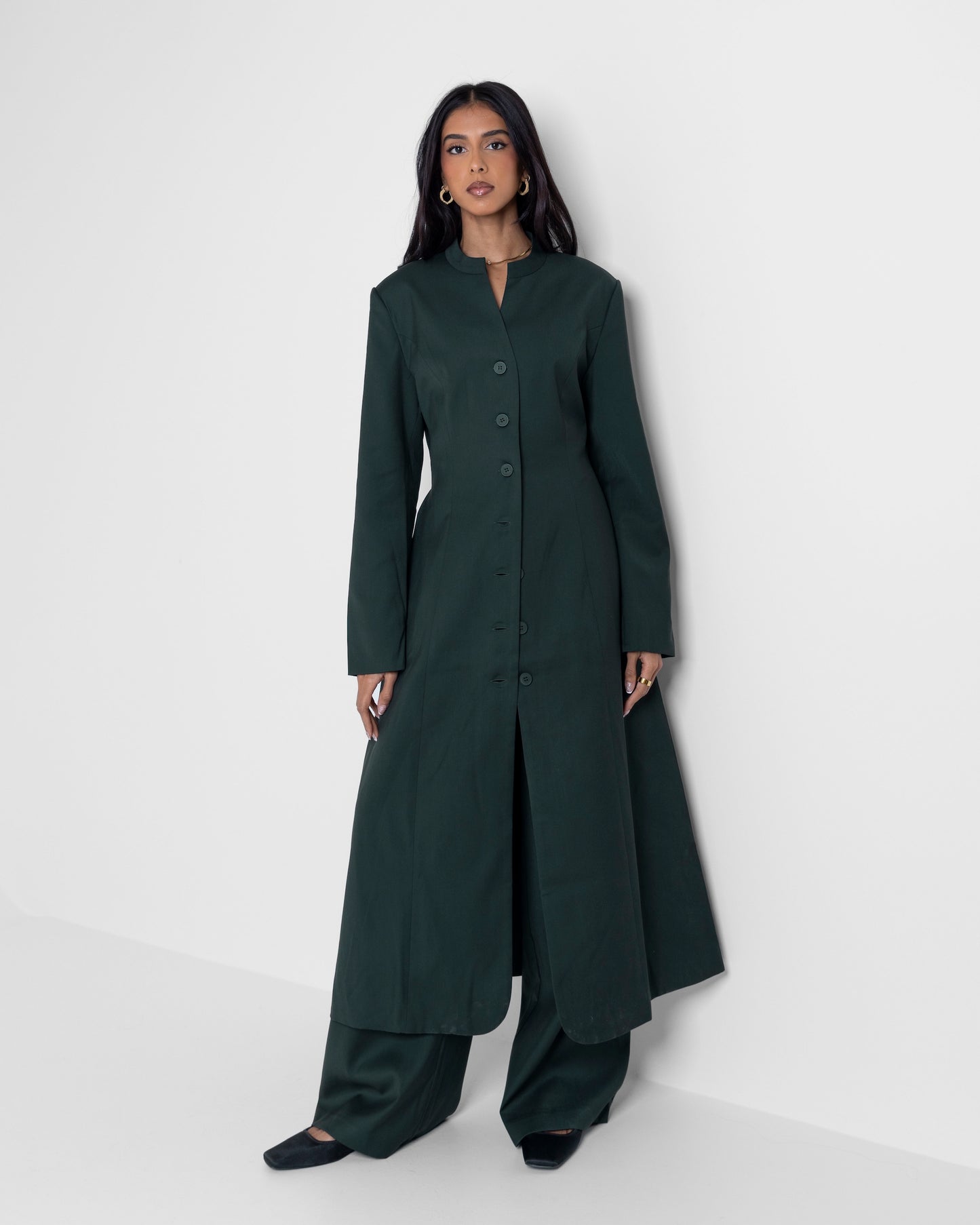 Dark Teal Long Jacket Set with Back Belt