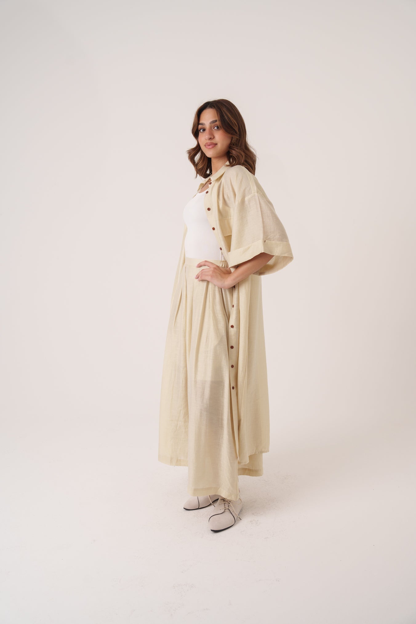 Skirt & Long Buttoned Top Set