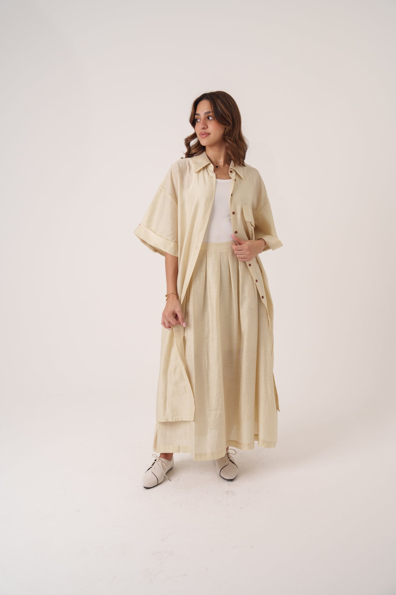 Skirt & Long Buttoned Top Set