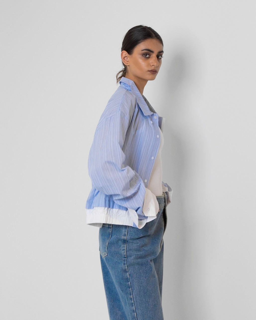 Cropped Bomber-like Striped Blue Shirt