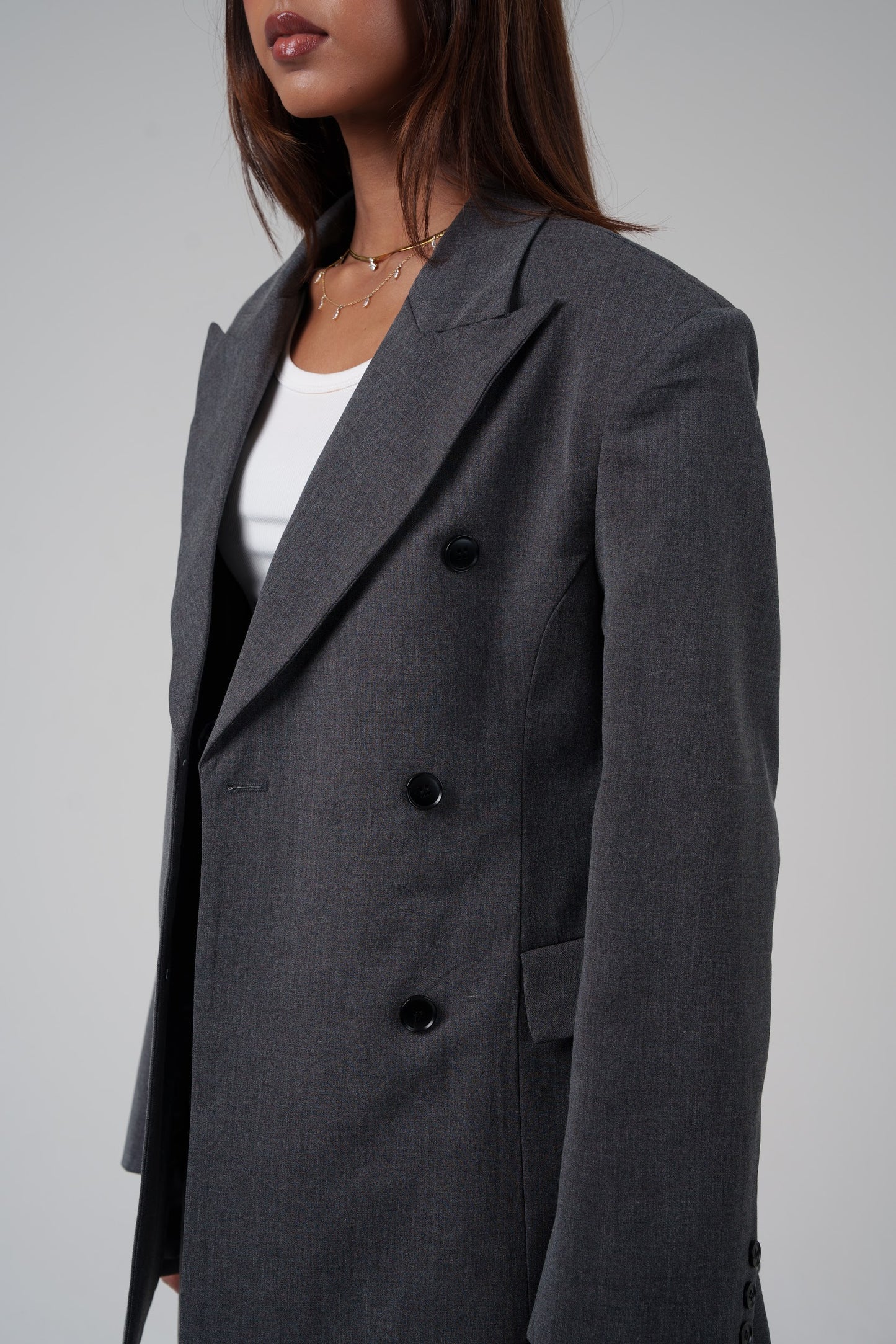 Dark Grey Oversized Double-Breasted Blazer
