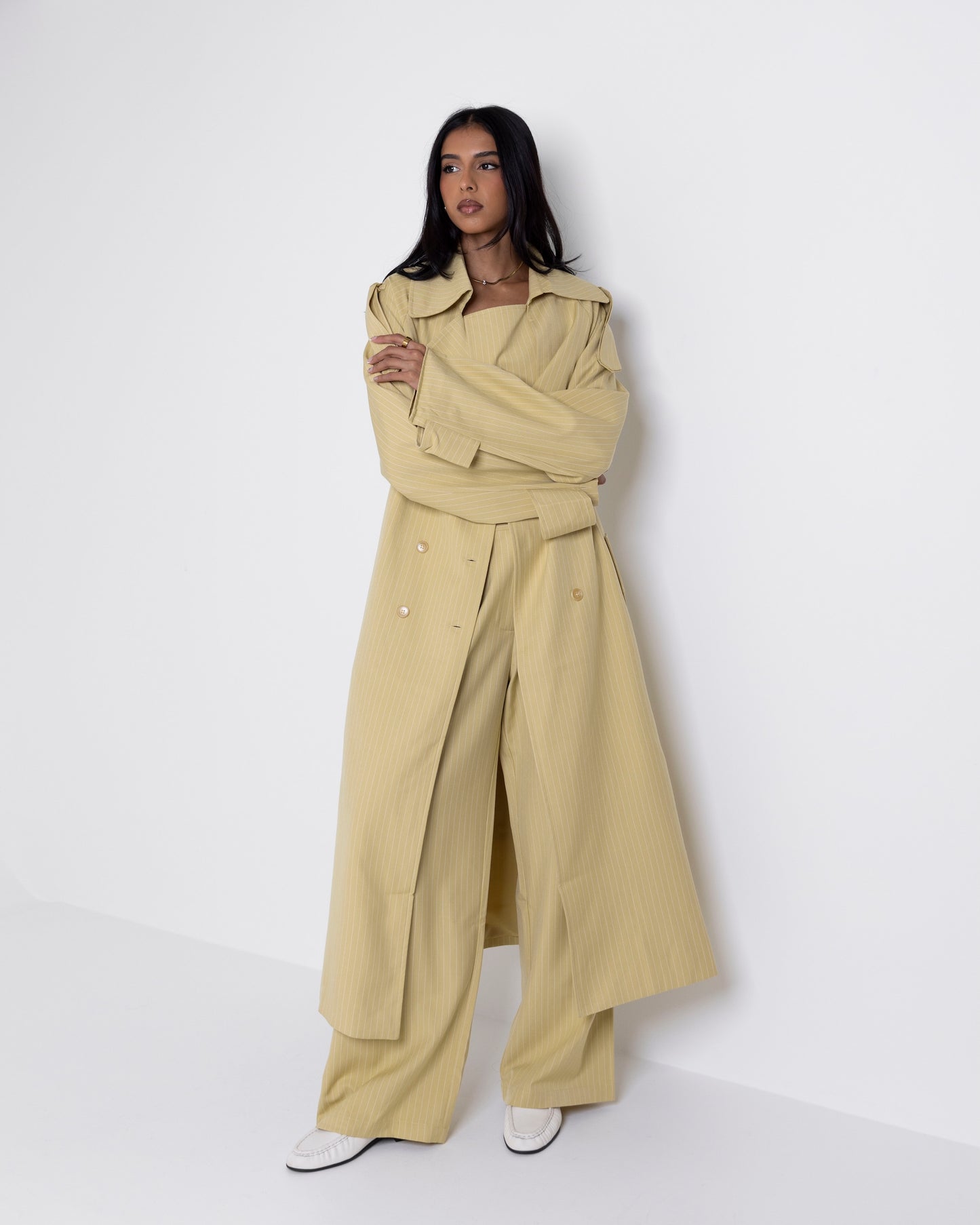 Yellow Striped Trench Set