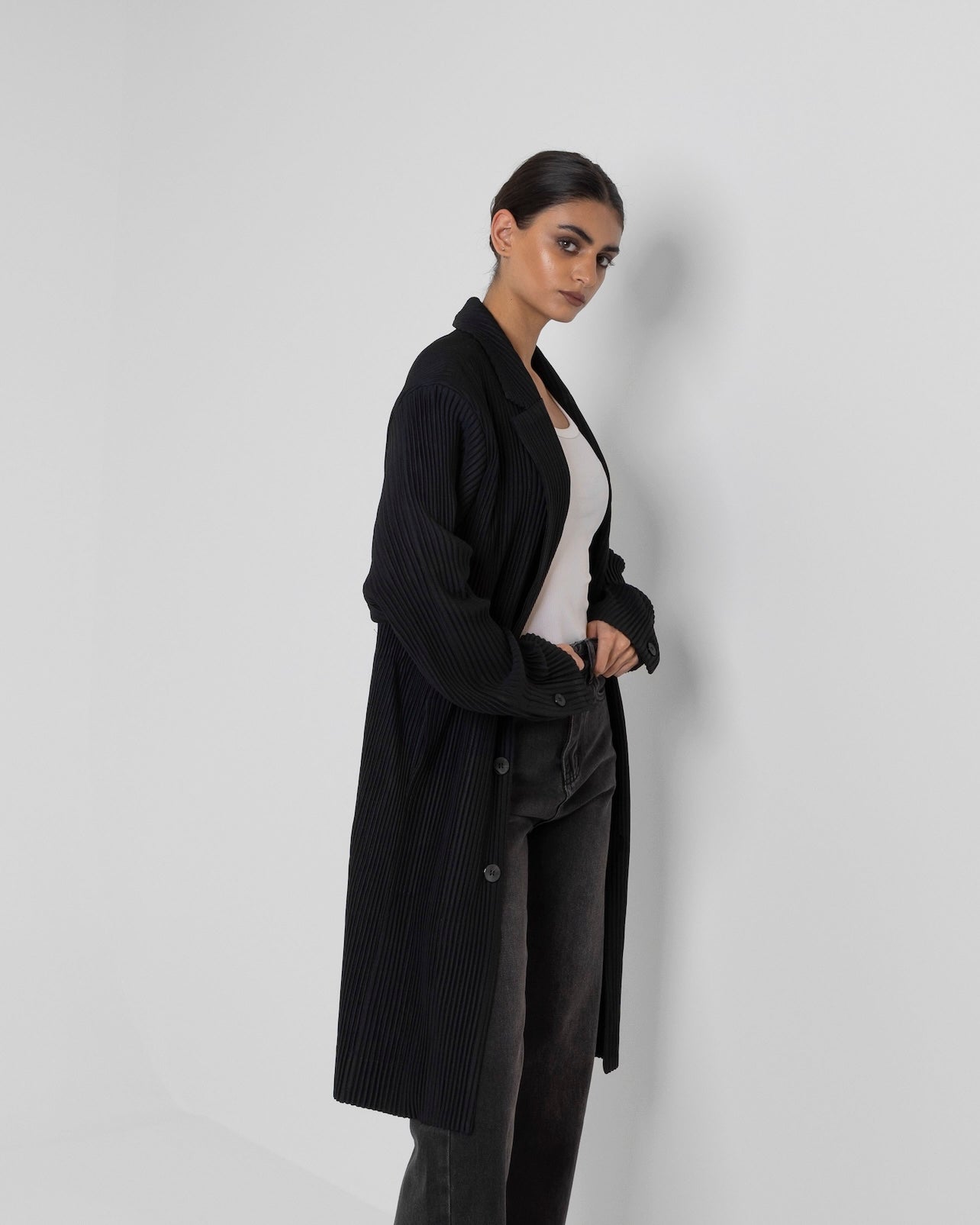 Black Pleated Long Jacket