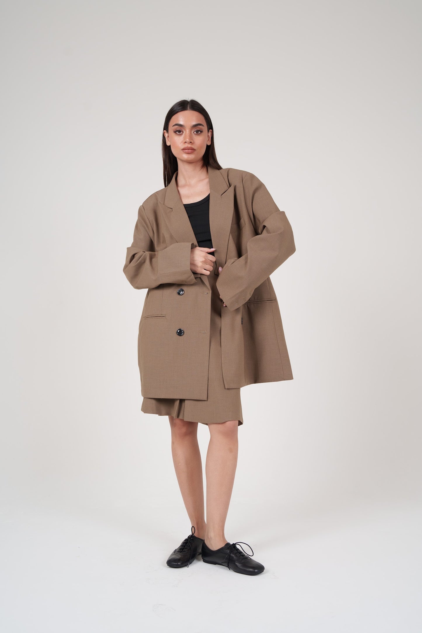 Camel Skirt & Oversized Long Blazer Set