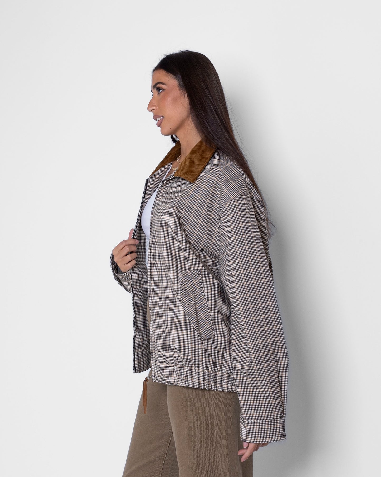 Checked Jacket with Corduroy Collar