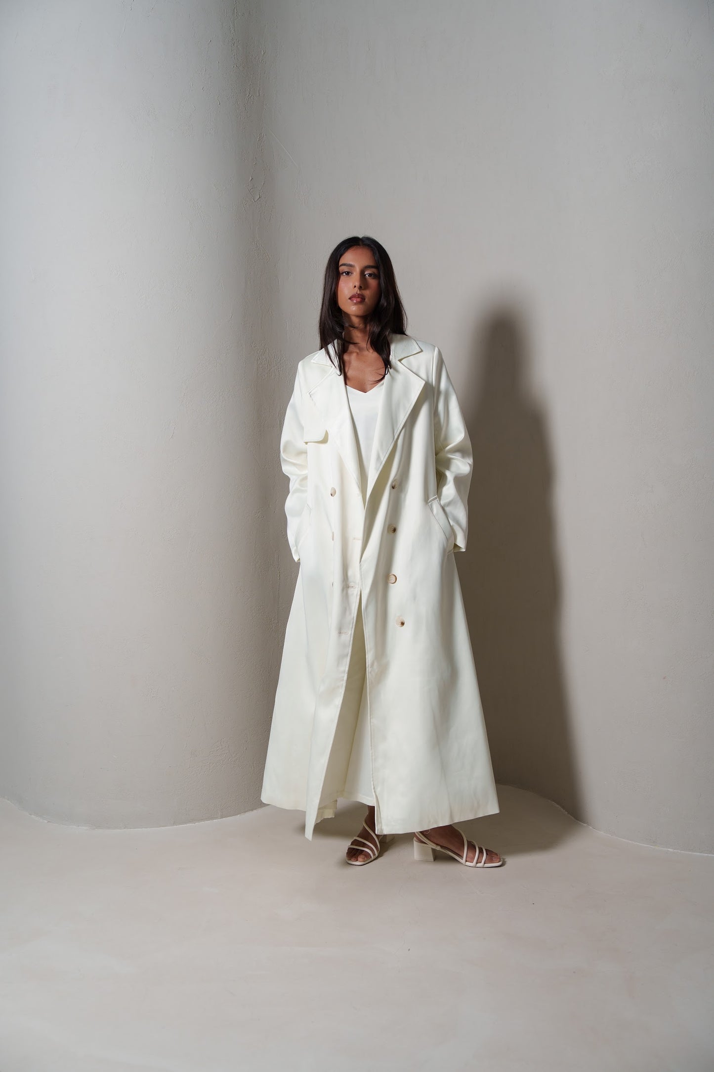 Crème Silk Long Blazer/Trench Set