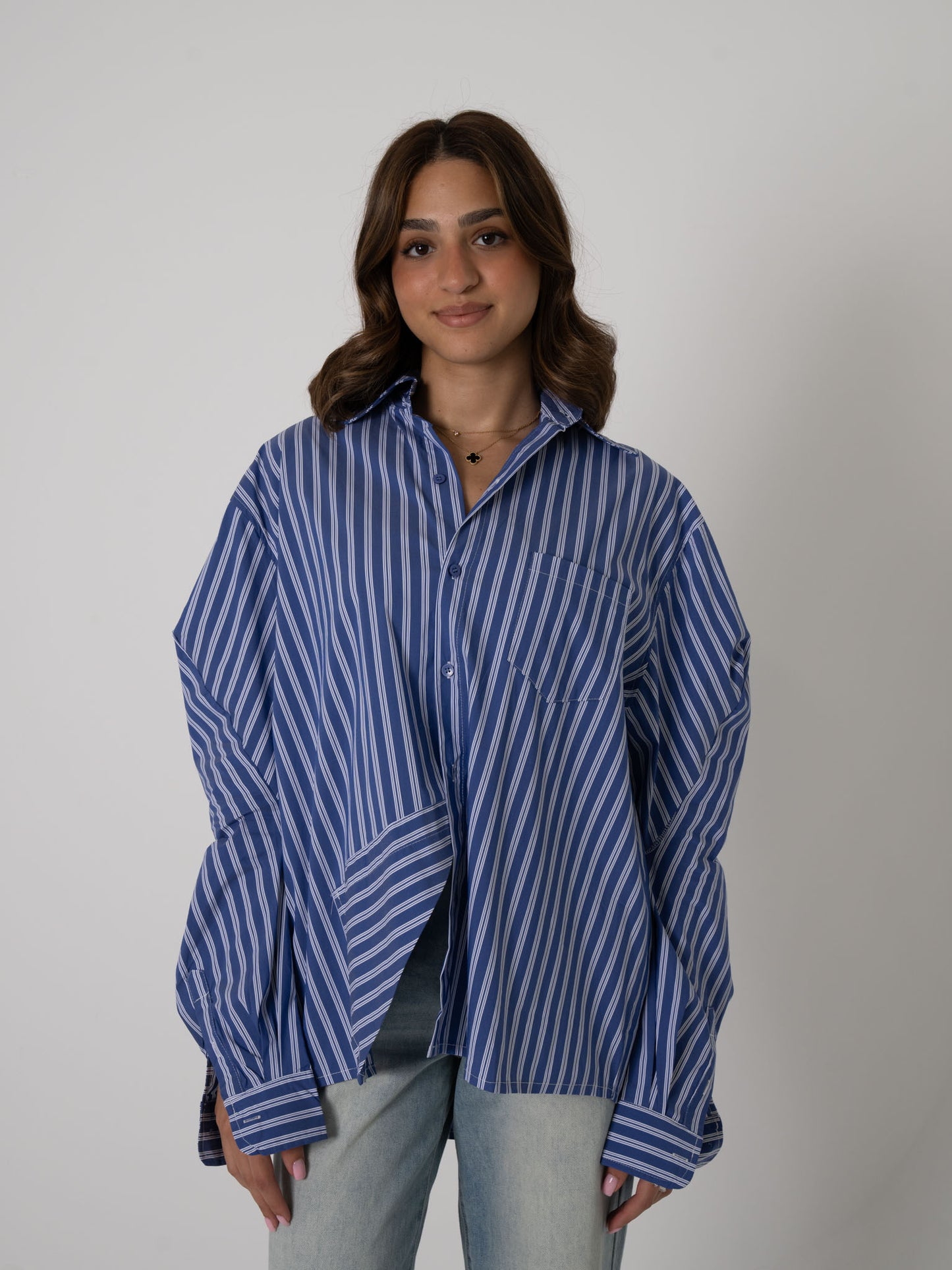 Blue Stripe Shirt with Side Fold