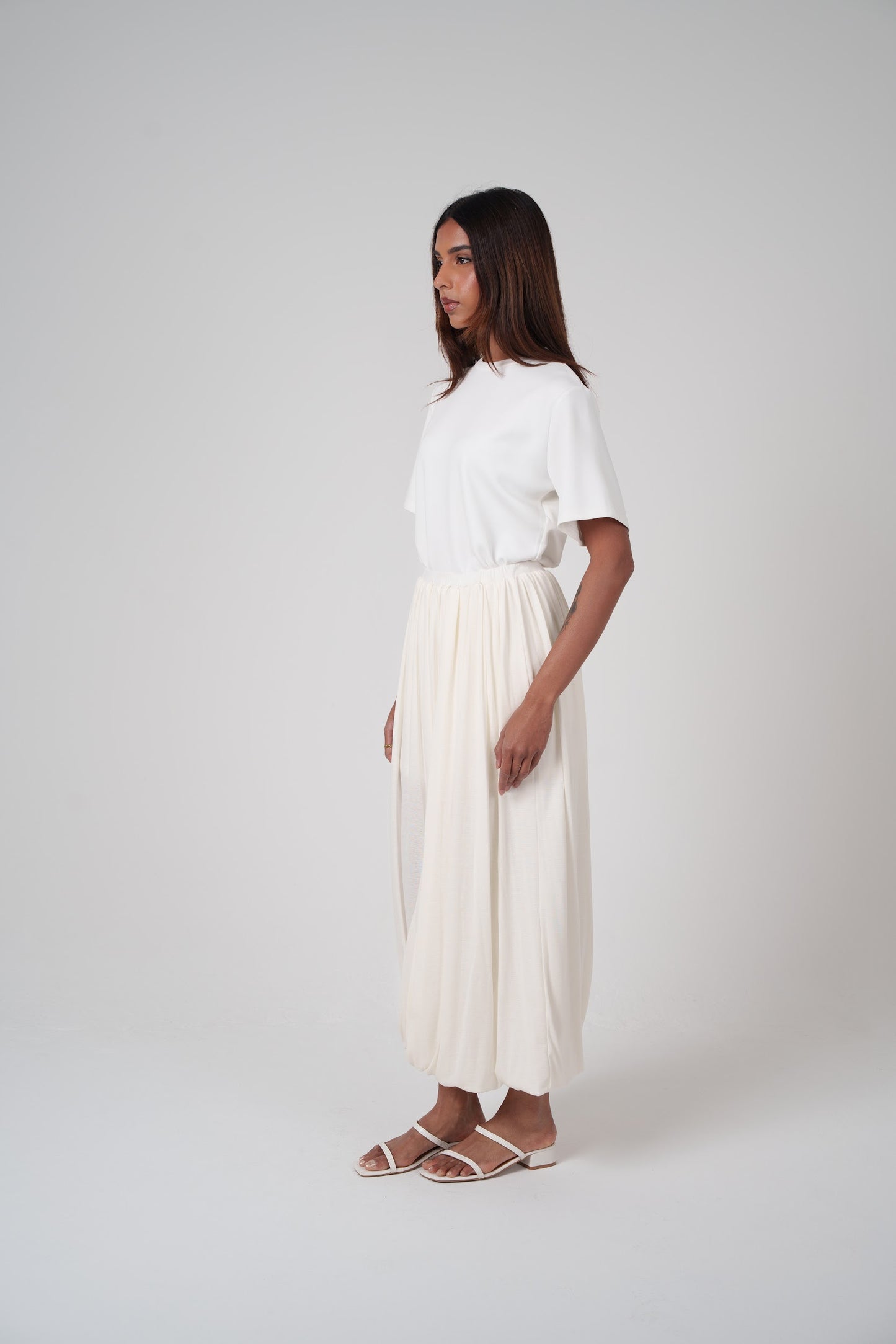 Off White Draped Maxi Skirt