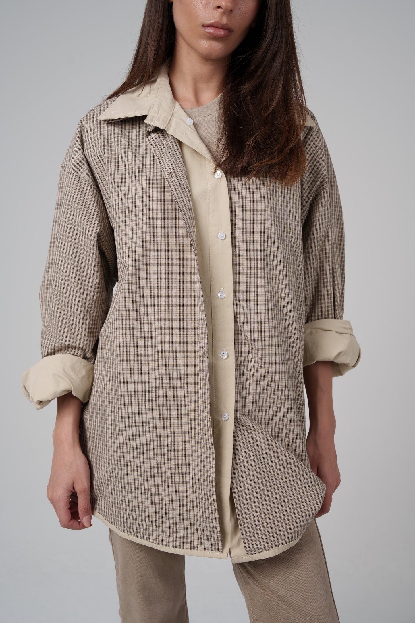 Beige Checked Double Shirt