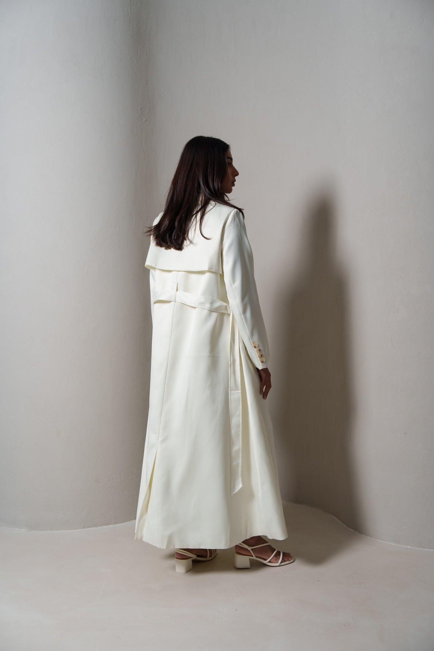 Crème Silk Long Blazer/Trench Set