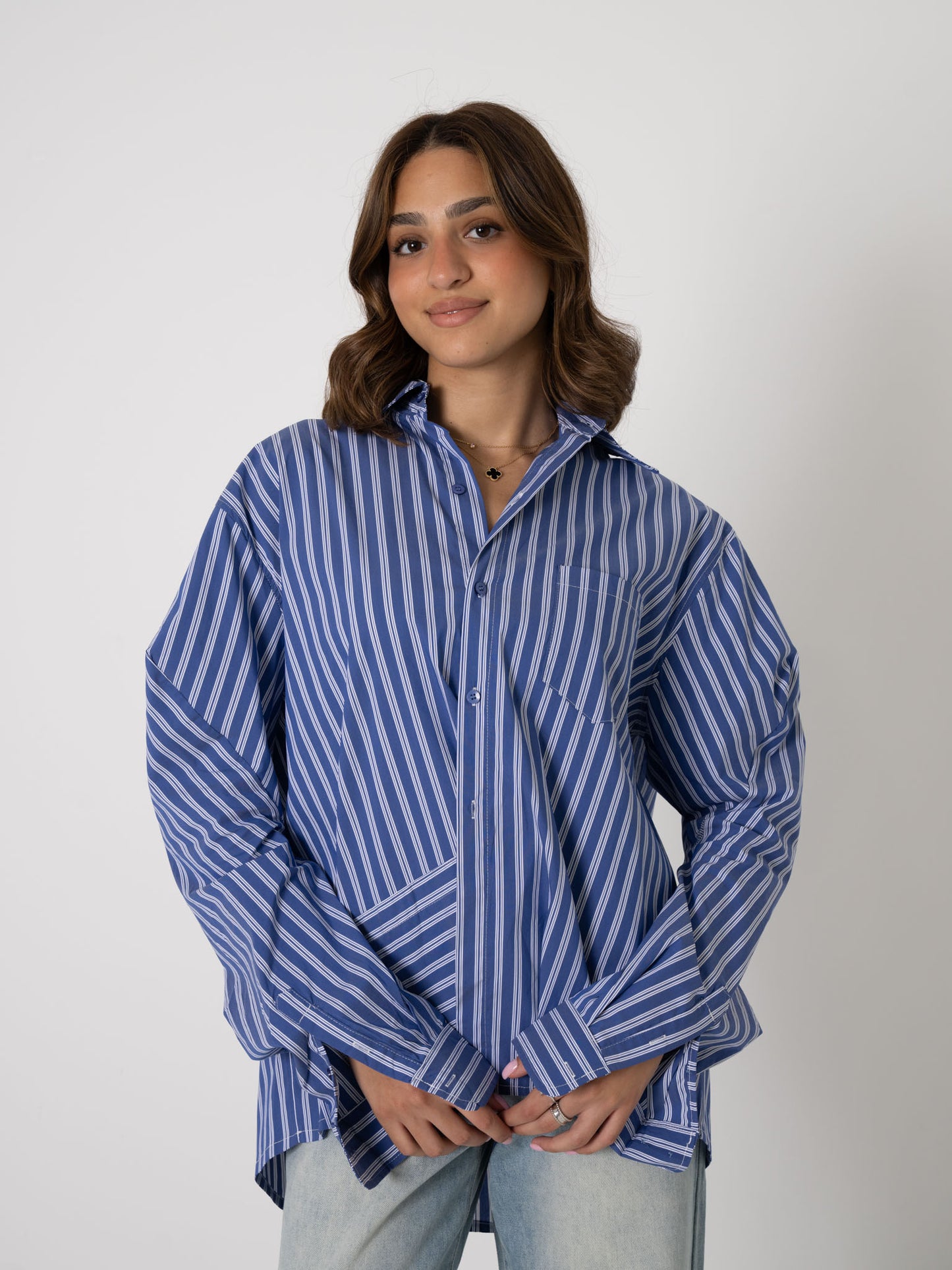 Blue Stripe Shirt with Side Fold
