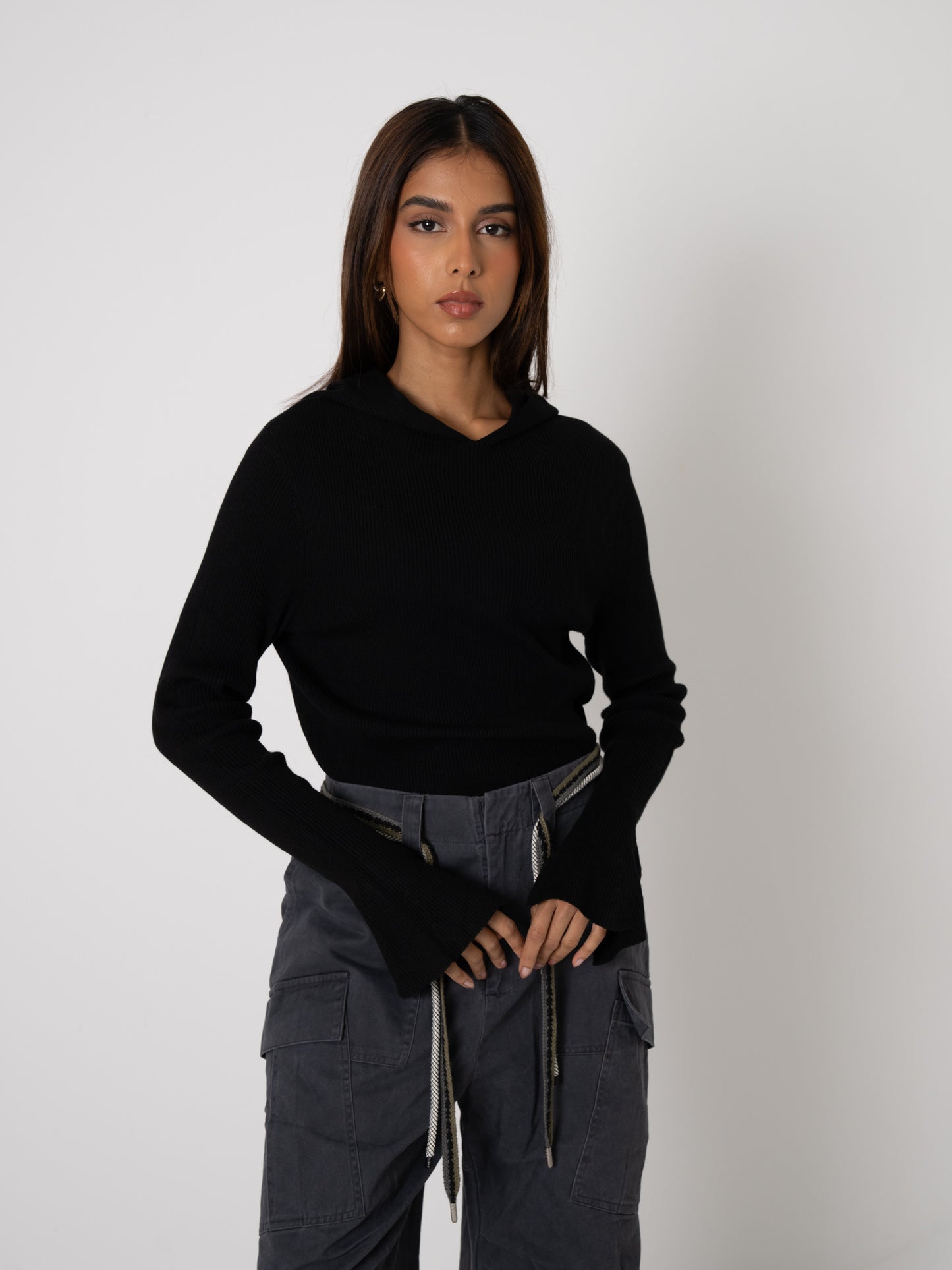 Hooded Ribbed Sweater