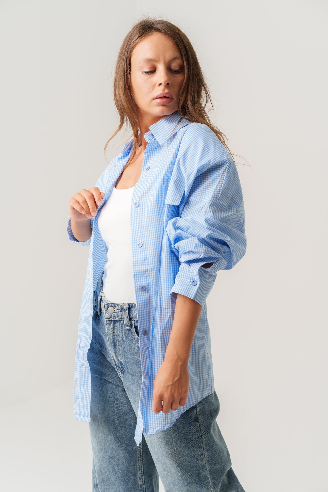 Plaid Padded Shirt with Open Back