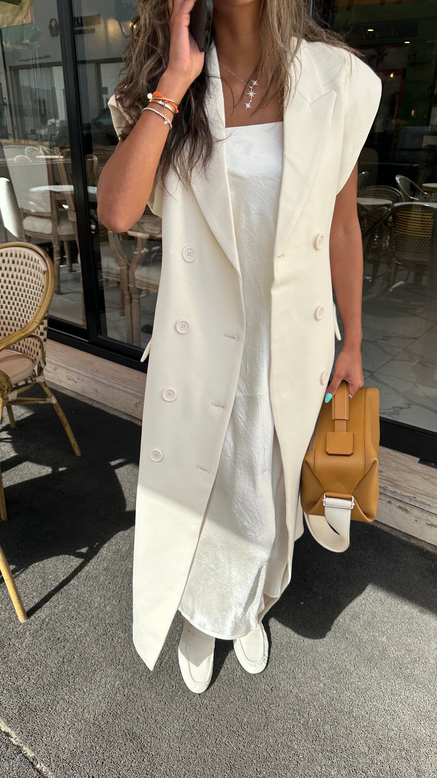 Maxi Oversized Vest (Camel & Cream)