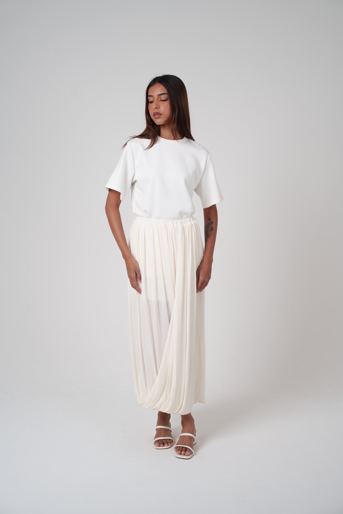 Off White Draped Maxi Skirt